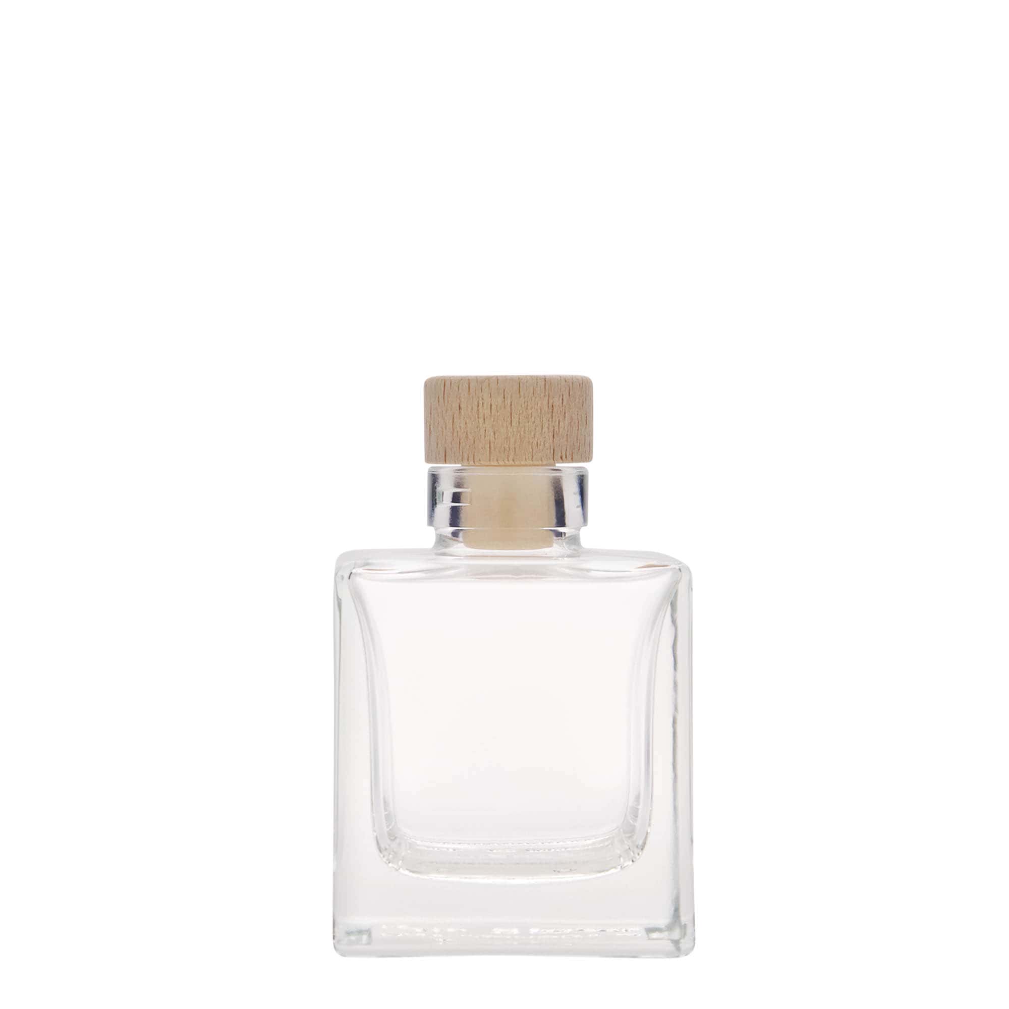 100 ml glass bottle 'Cube', square, opening: cork