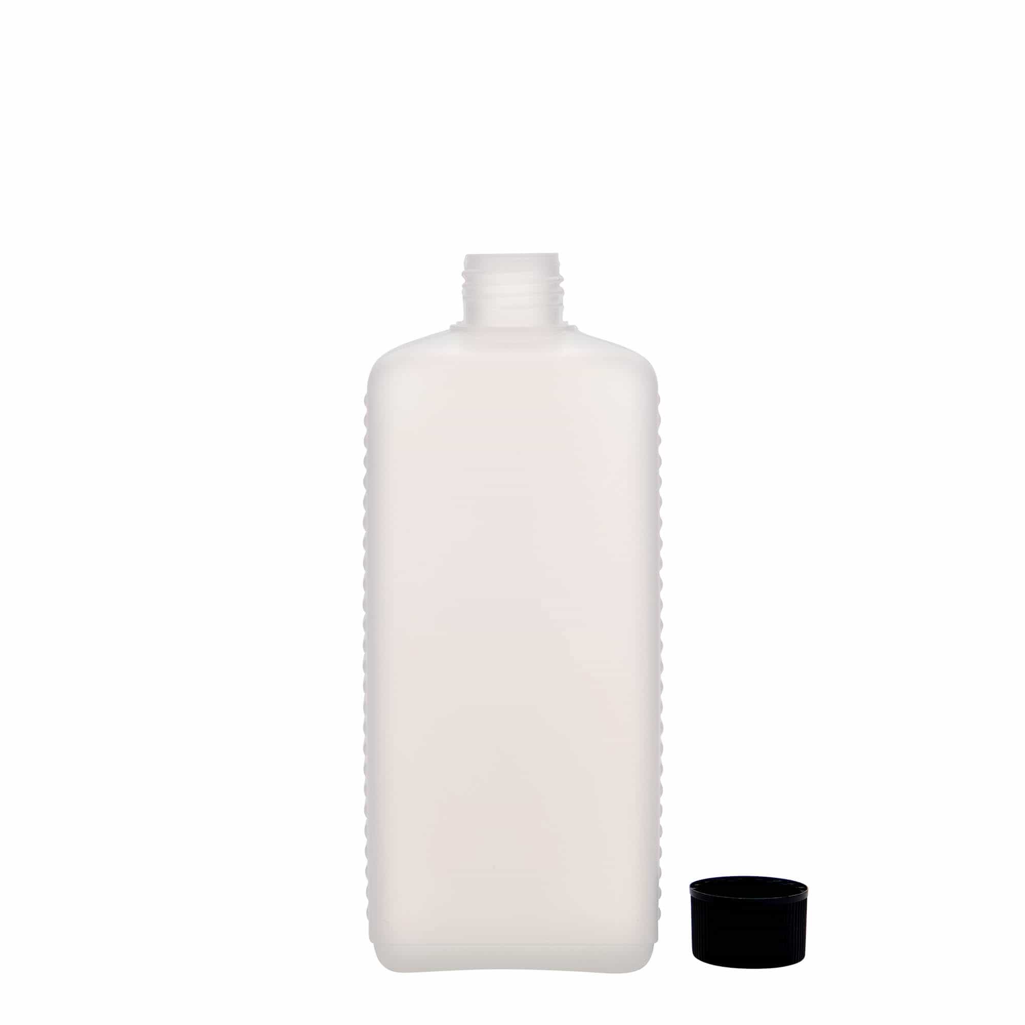 500 ml canister bottle, rectangular, HDPE plastic, natural, closure: DIN 25 EPE