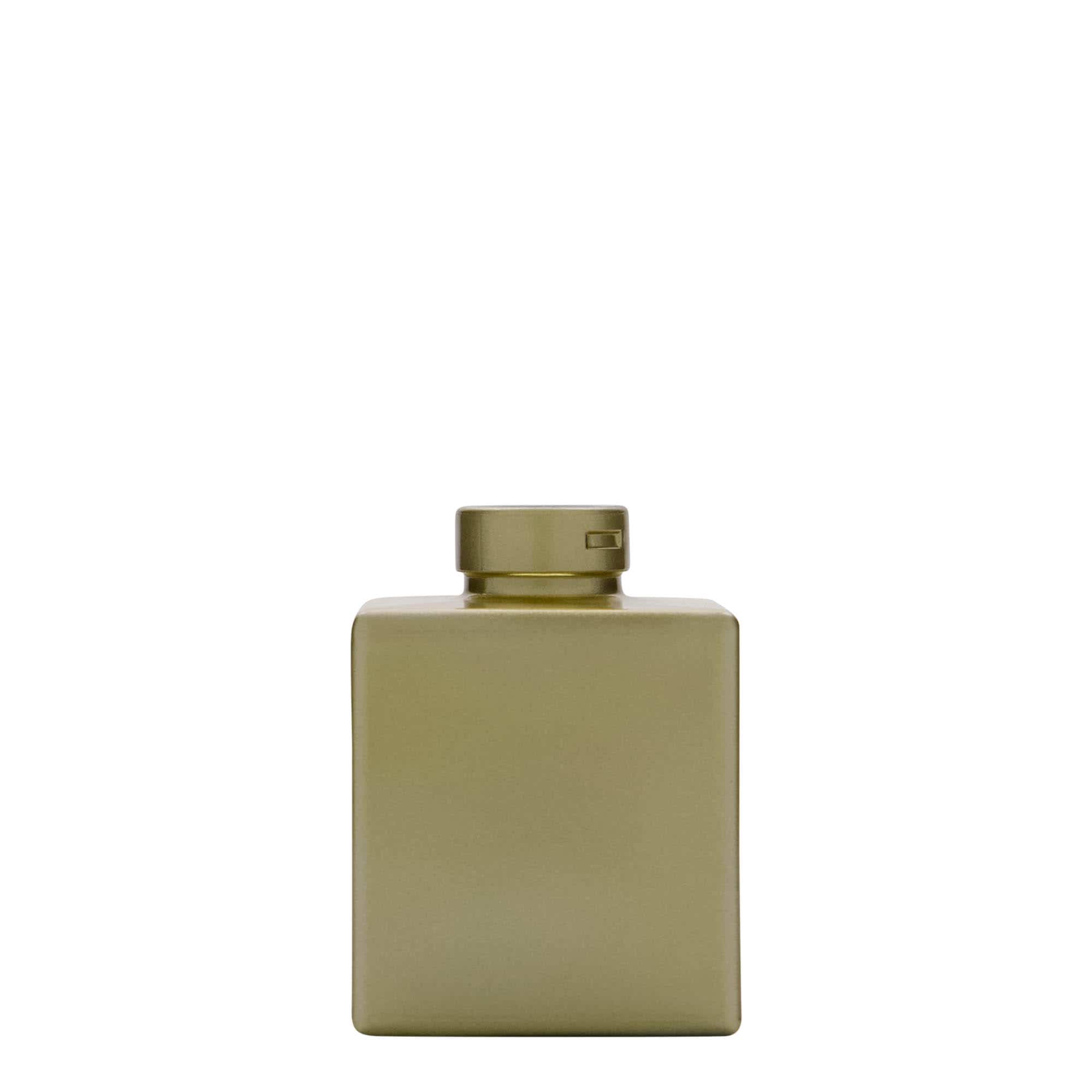 100 ml glass bottle 'Cube', square, gold, closure: cork