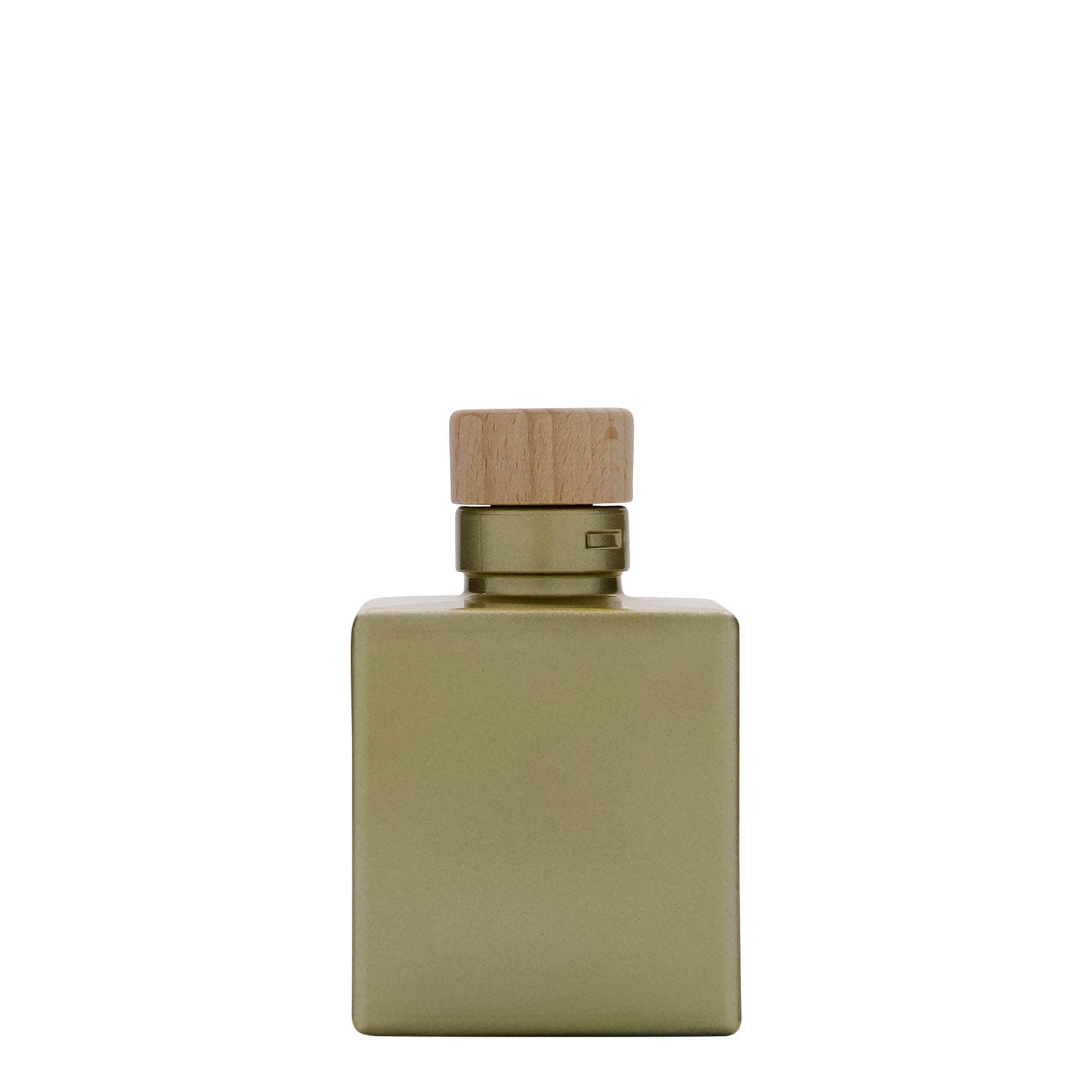100 ml glass bottle 'Cube', square, gold, opening: cork