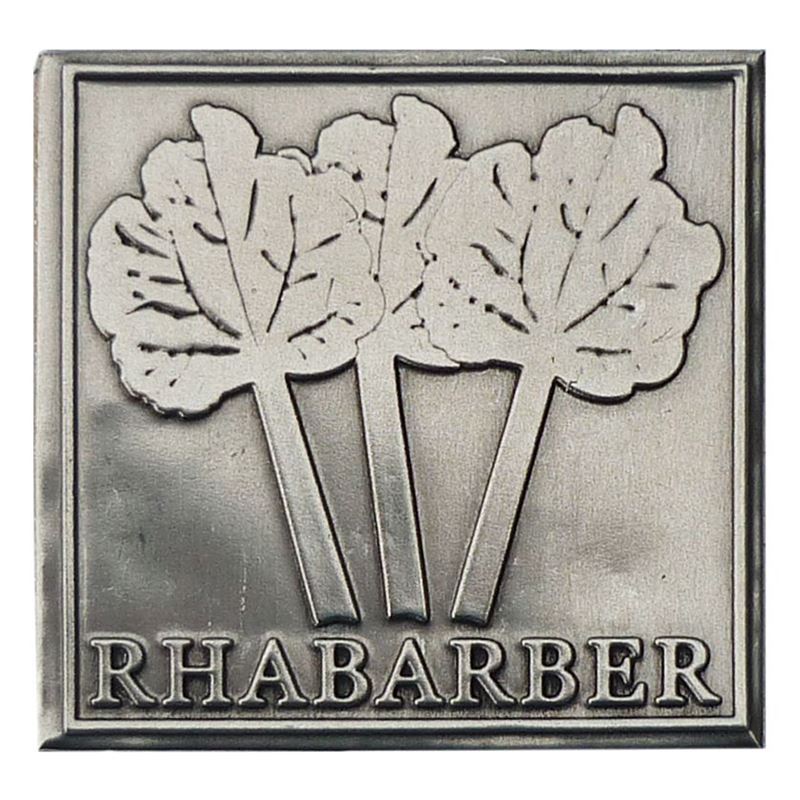 Pewter tag 'Rhubarb', square, metal, silver