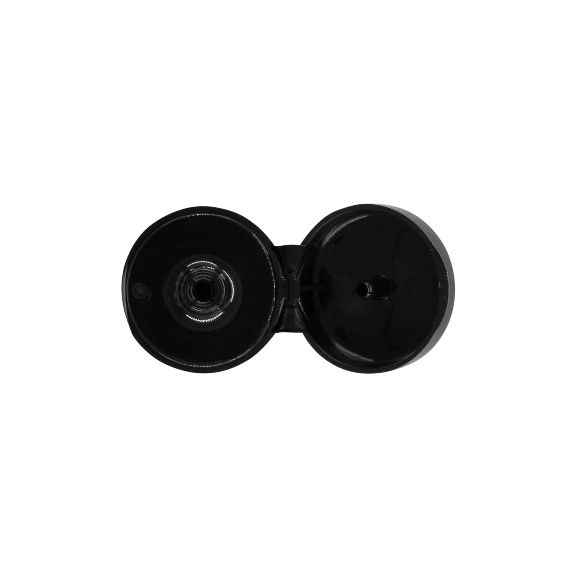 Screw cap with hinged flap, PP plastic, black, for opening: 20/410 Screw cap with hinged flap, PP plastic, black, for opening: 20/410