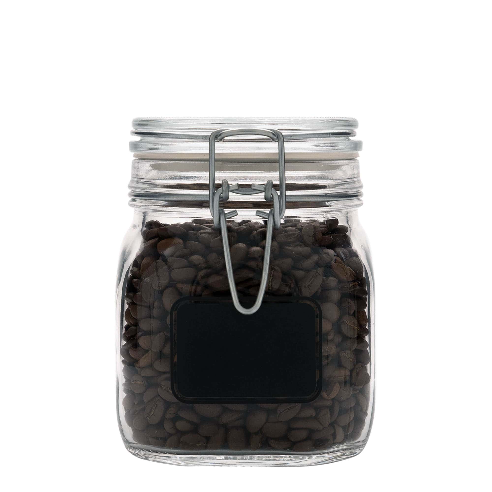 750 ml wire bail jar 'Fido', design: label area, square, opening: wire bail closure
