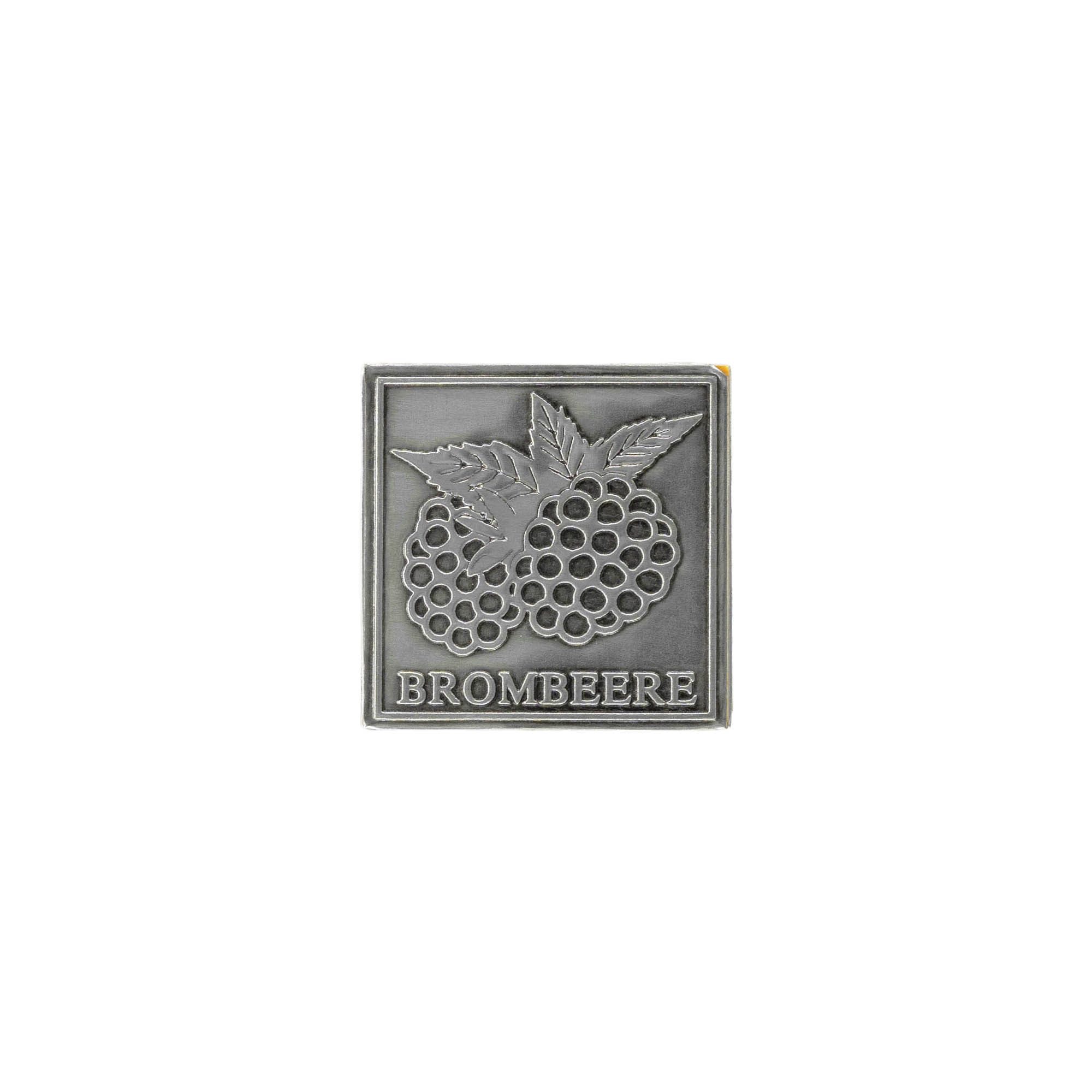 Tin label 'Blackberry', square, metal, silver Tin label 'Blackberry', square, metal, silver