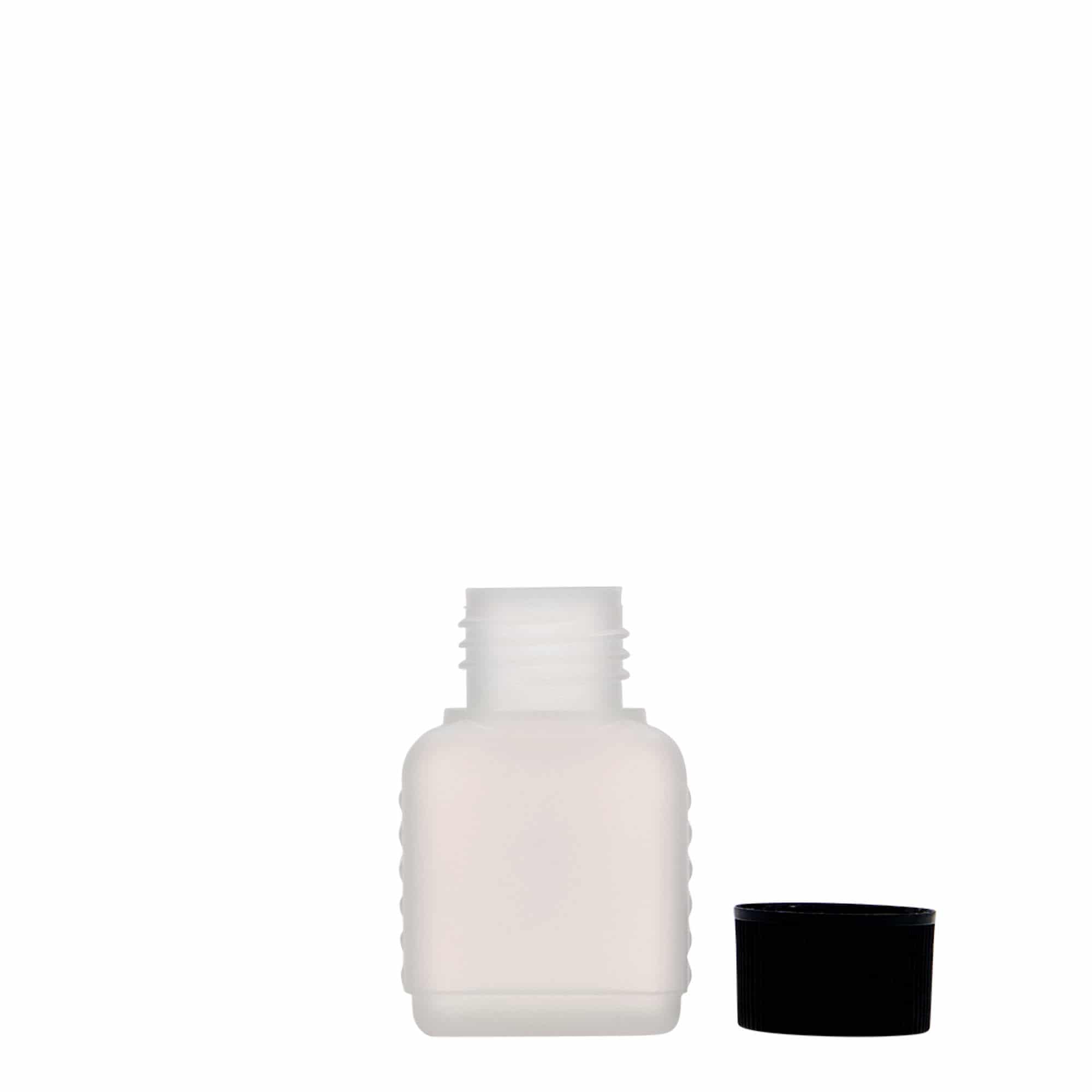 50 ml canister bottle, rectangular, HDPE plastic, natural, opening: DIN 25