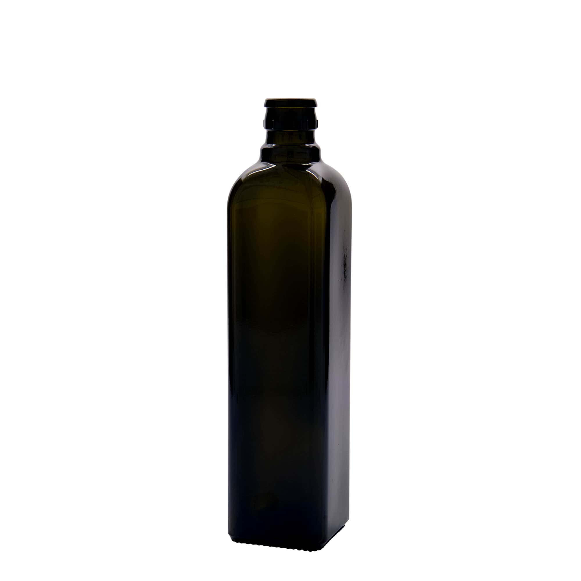 500 ml vinegar/oil bottle 'Quadra', glass, square, antique green, opening: DOP