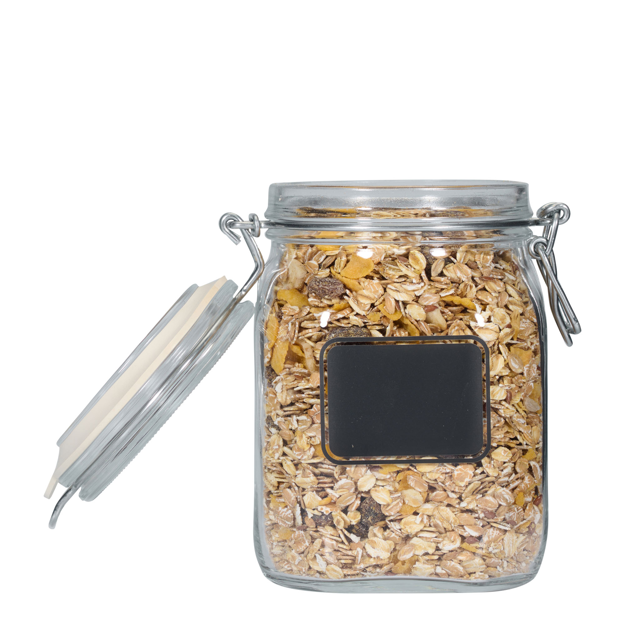 1,000 ml wire bail jar 'Fido', design: label area, square, opening: wire bail closure