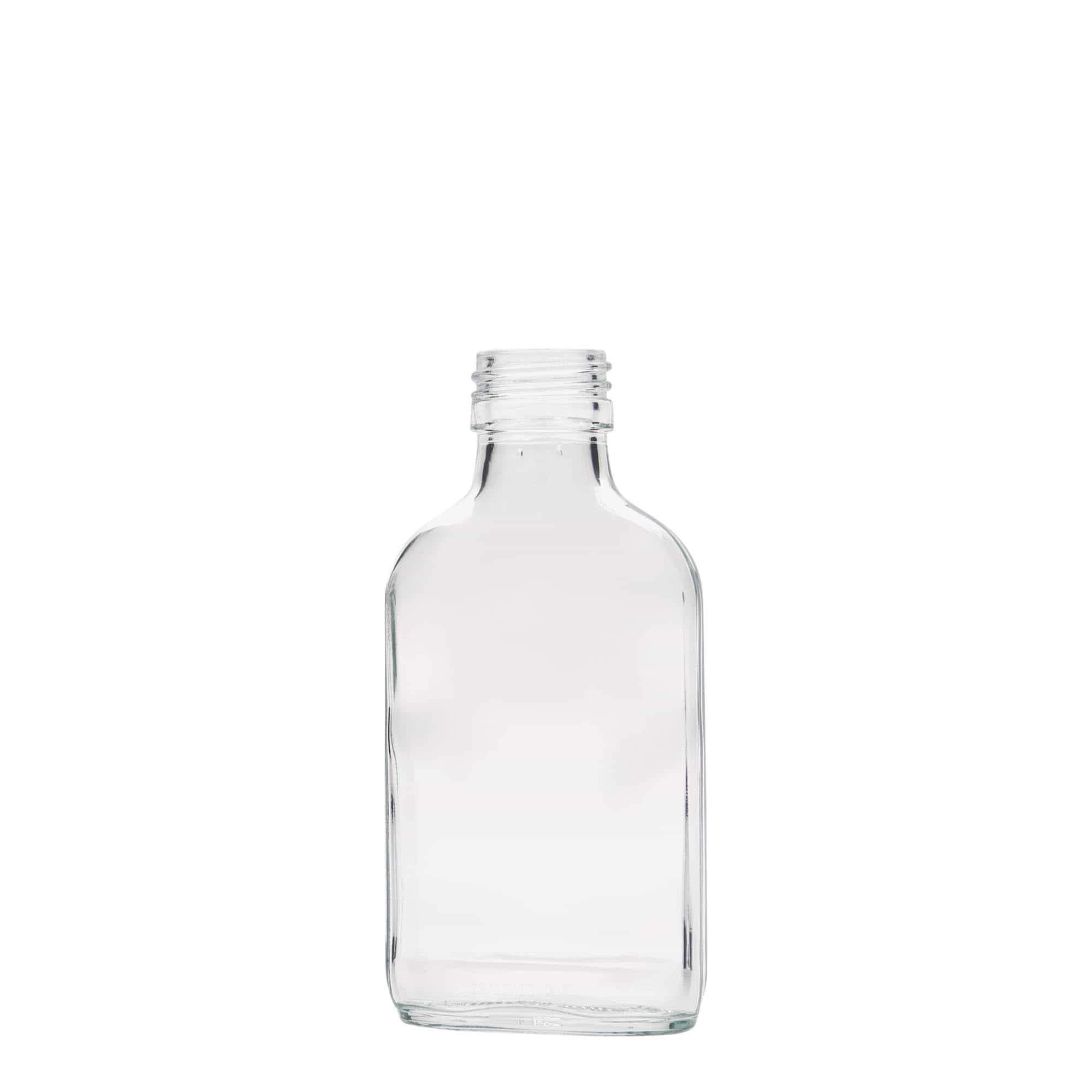 100 ml pocket bottle, rectangular, glass, opening: PP 28