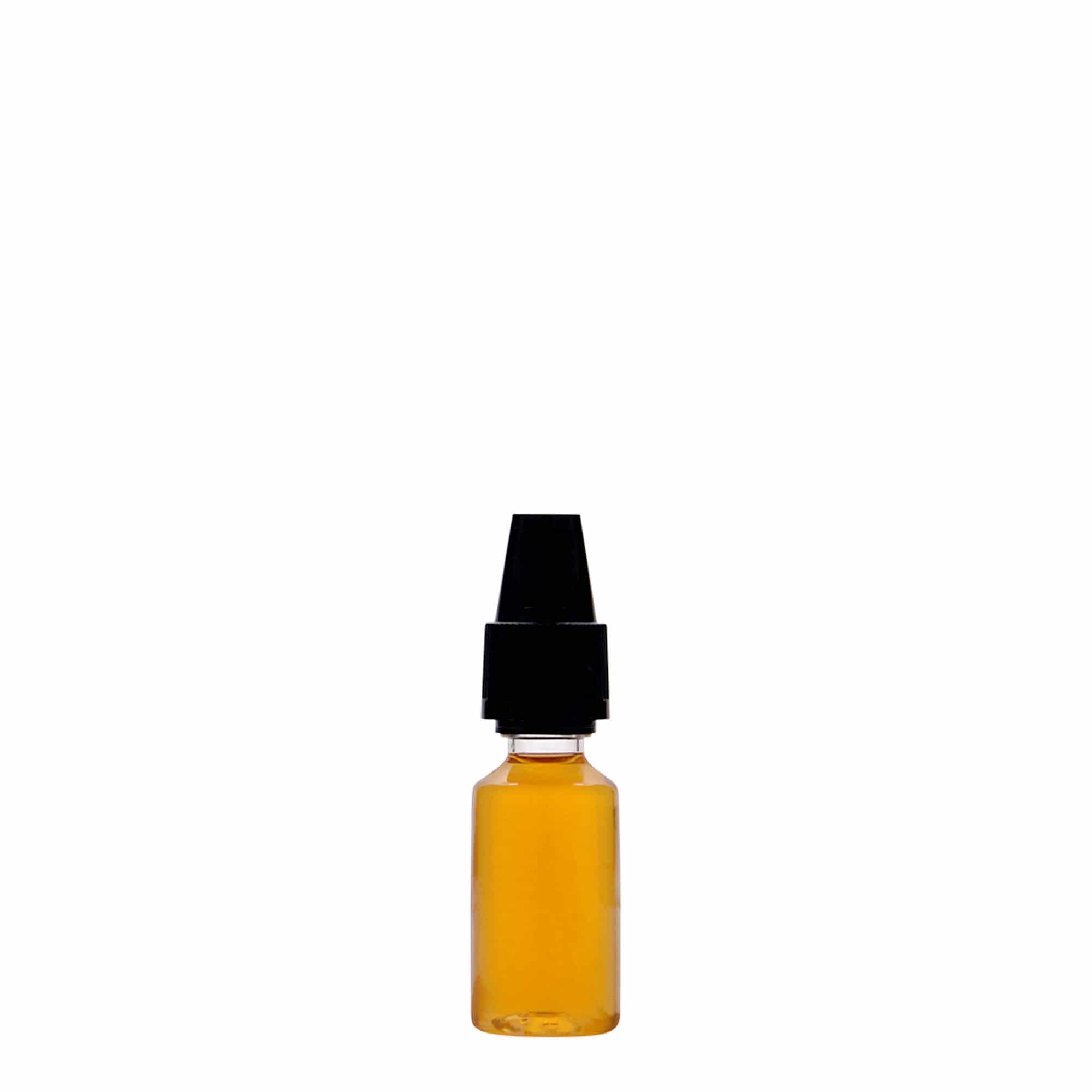 10 ml PET bottle 'E-Liquid' with quality and child safety, plastic, opening: screw cap