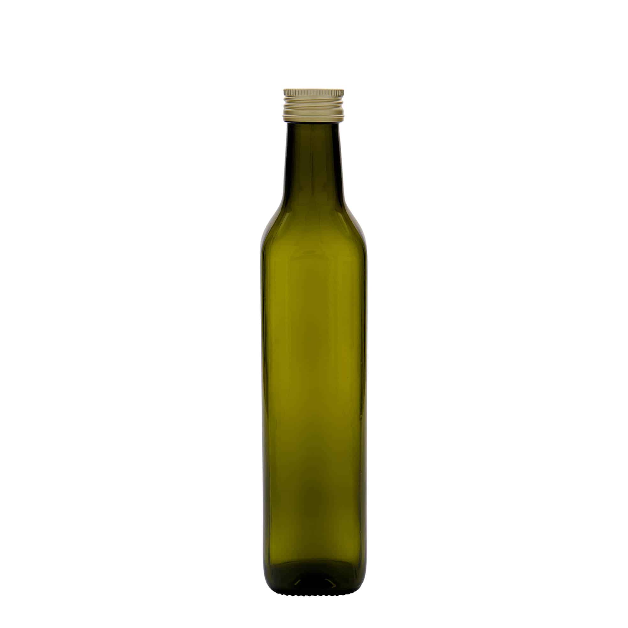 500 ml glass bottle 'Marasca', square, antique green, closure: PP 31.5