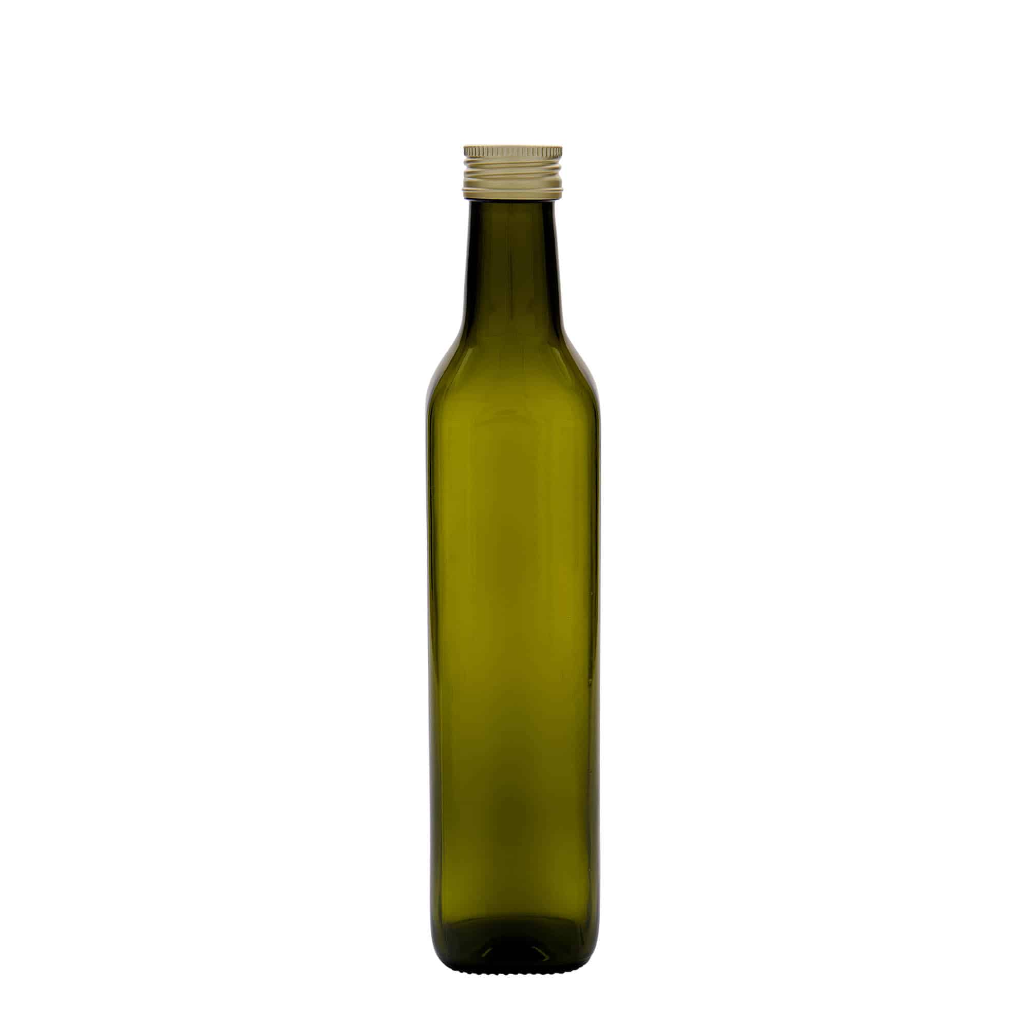 500 ml glass bottle 'Marasca', square, antique green, opening: PP 31.5