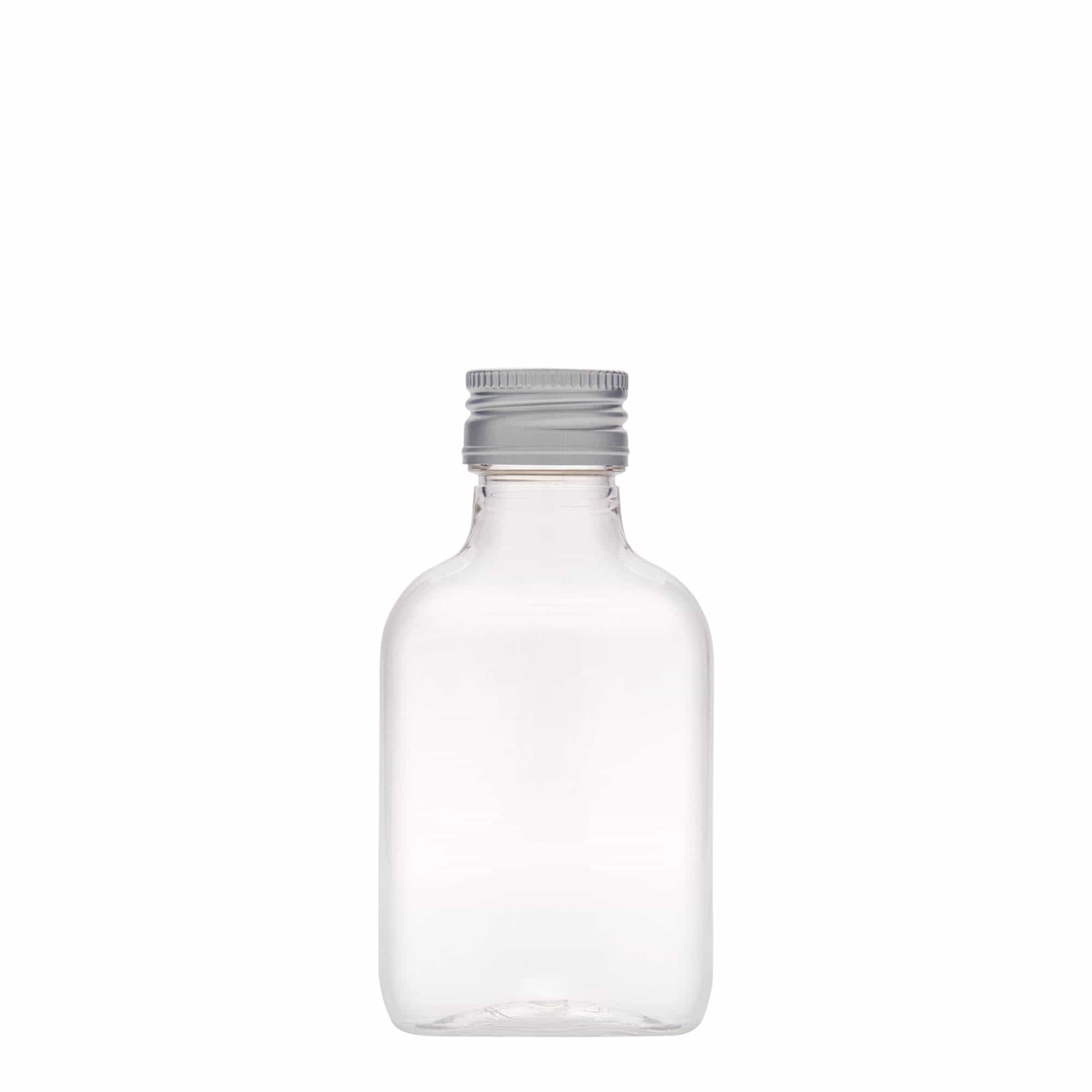 100 ml pocket flask bottle, oval, PET plastic, closure: PP 28