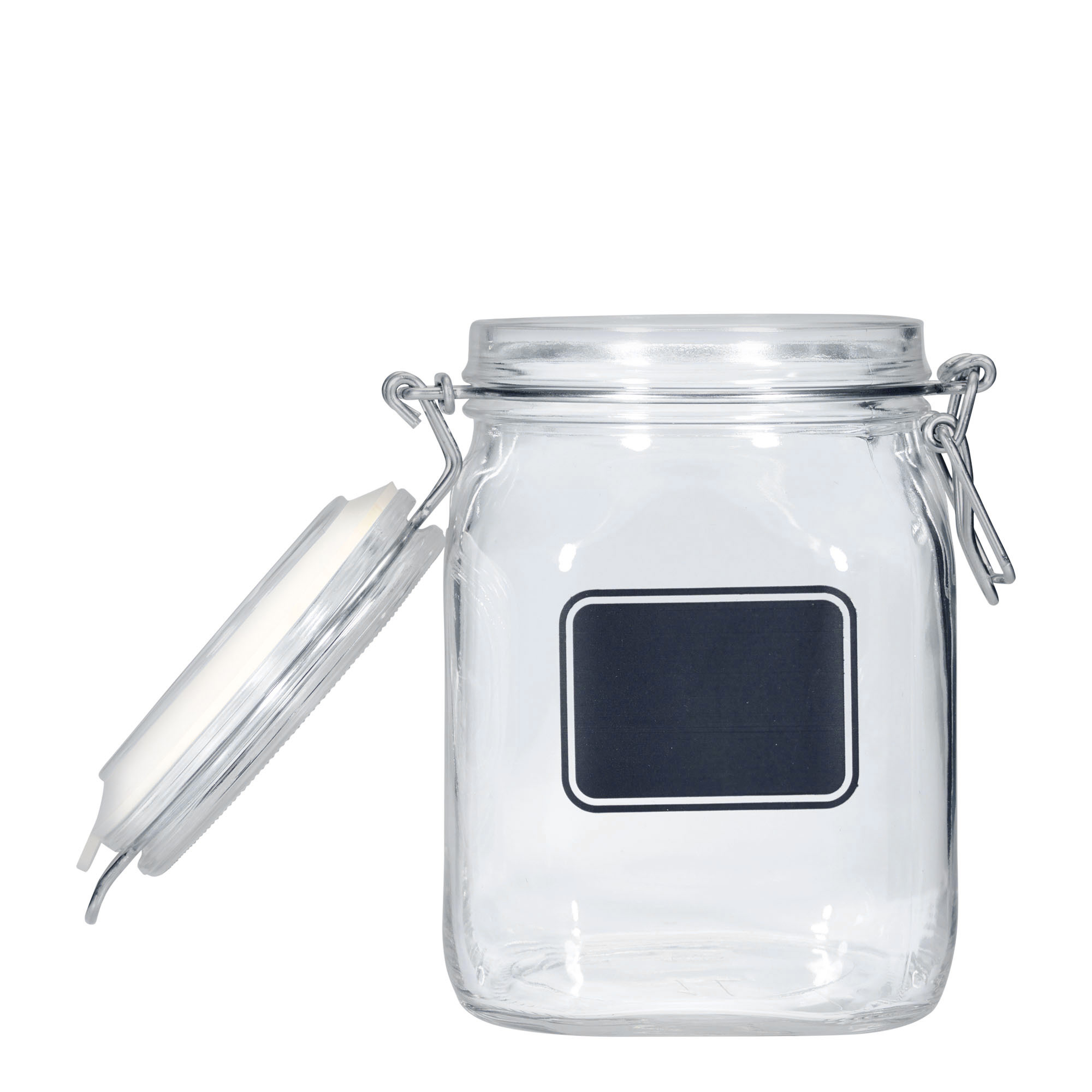 1,000 ml wire bail jar 'Fido', design: label area, square, opening: wire bail closure