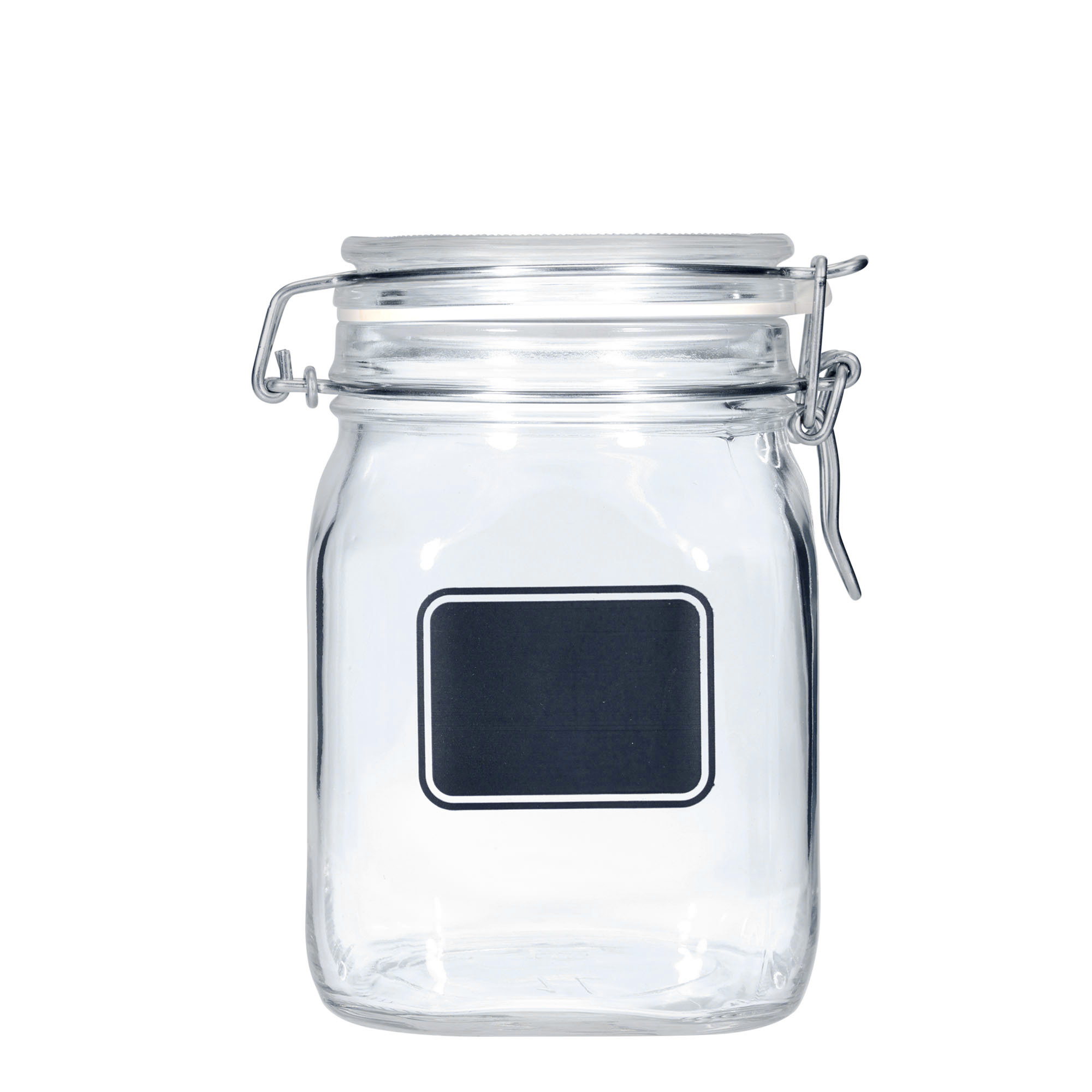 1,000 ml wire bail jar 'Fido', design: label area, square, opening: wire bail closure