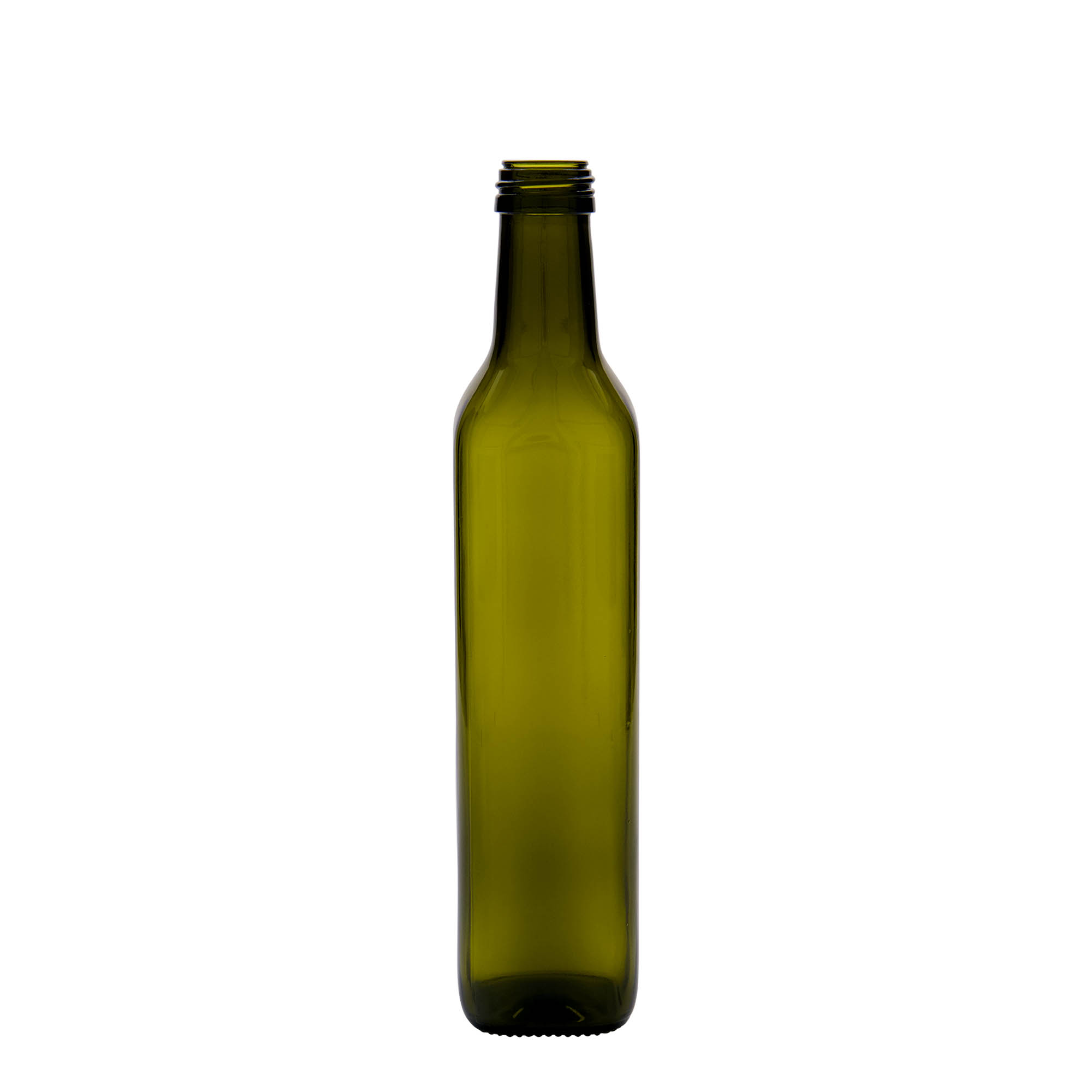 500 ml glass bottle 'Marasca', square, antique green, opening: PP 31.5