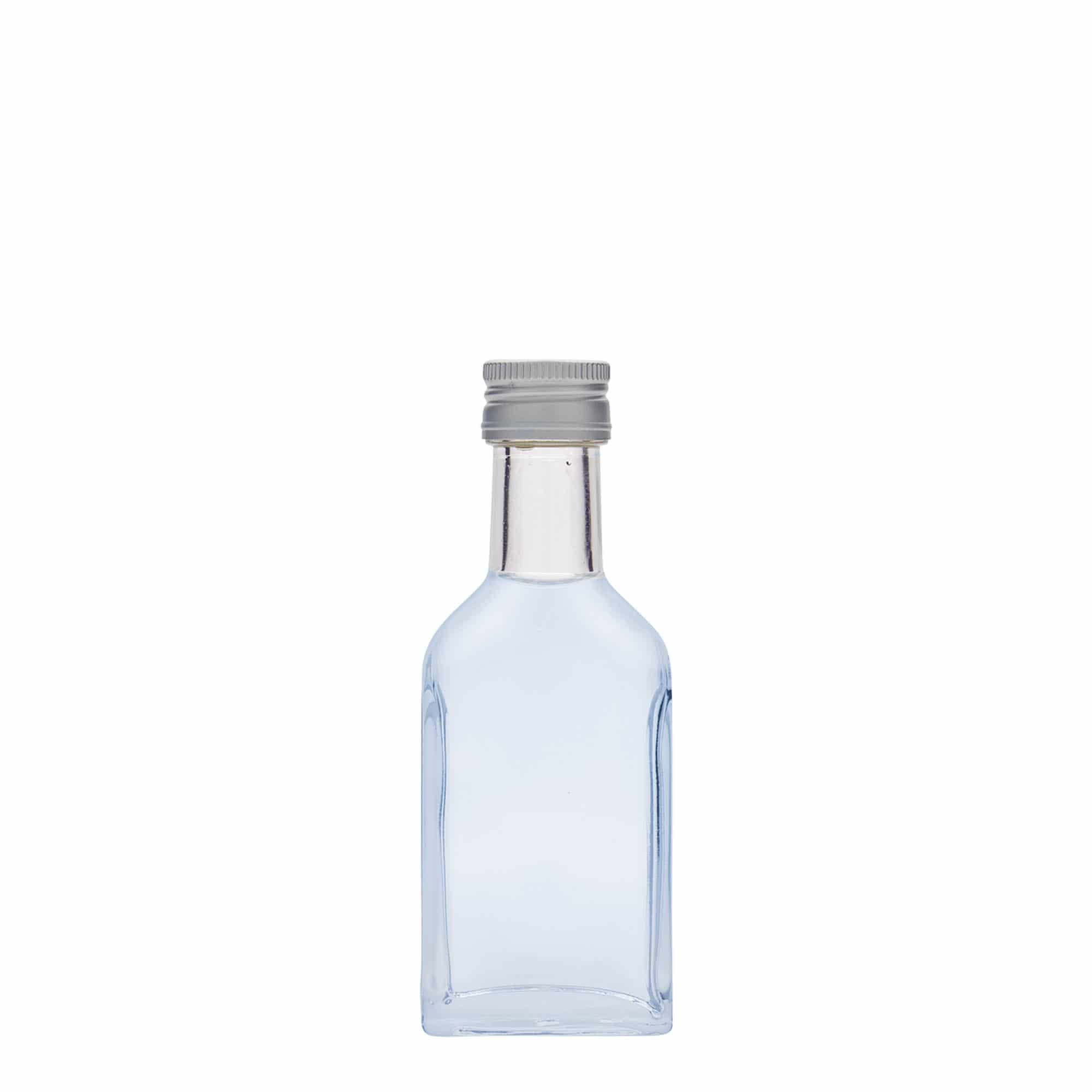 40 ml pocket bottle long neck, rectangular, glass, opening: PP 22