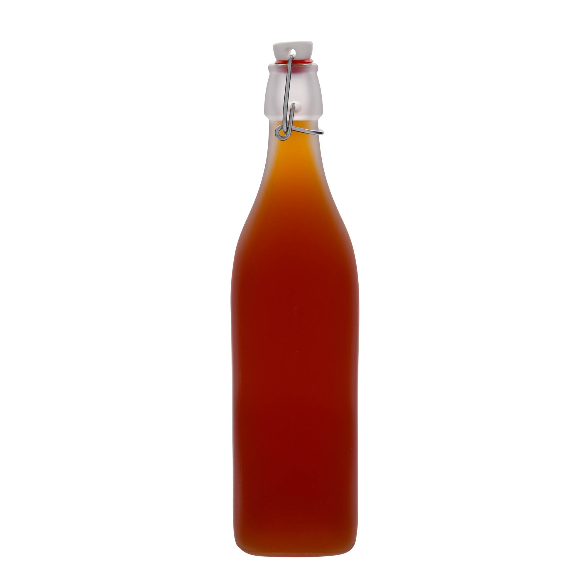 1,000 ml glass bottle 'Swing, square, frosted, opening: swing top closure'