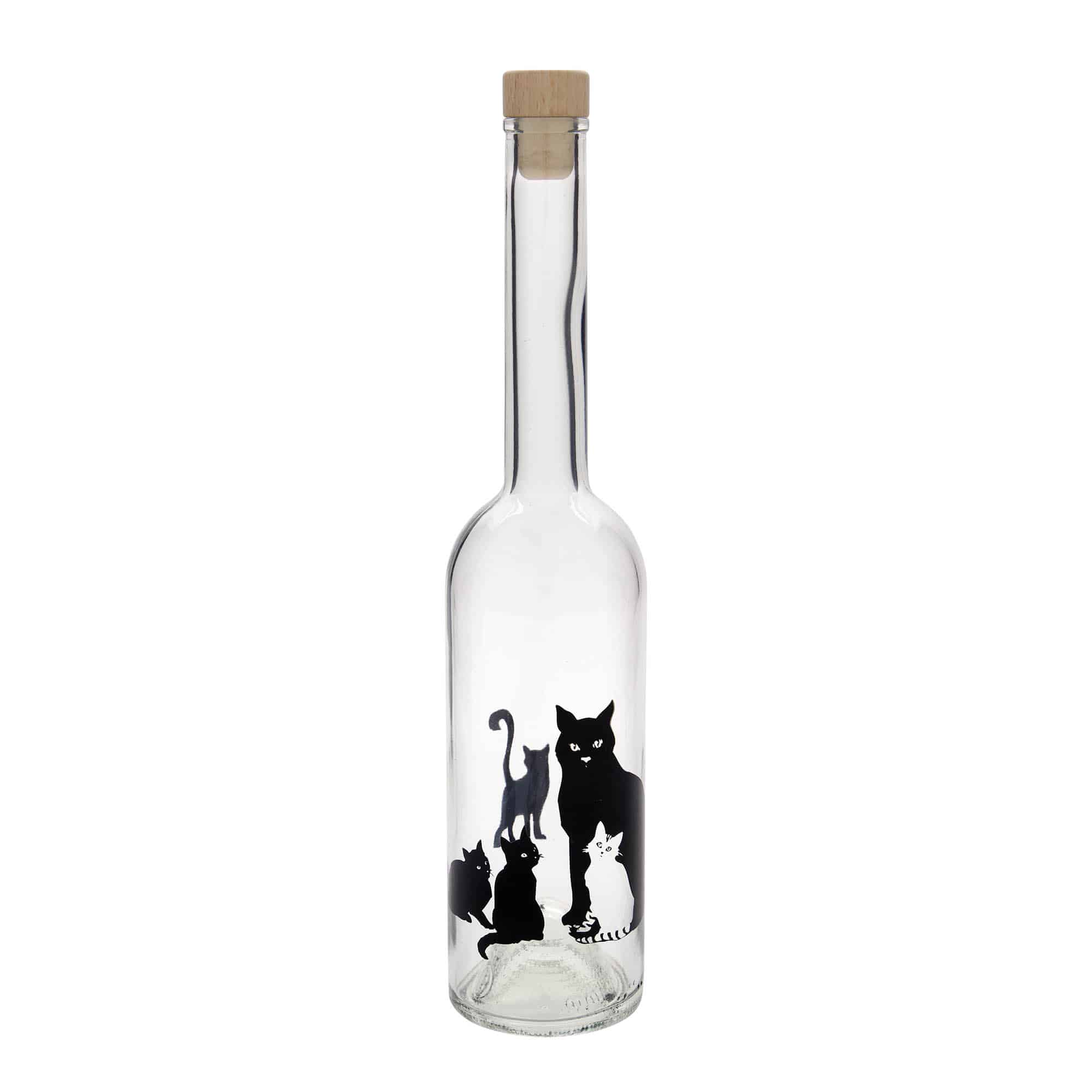 500 ml glass bottle 'Opera', design: cats, opening: cork