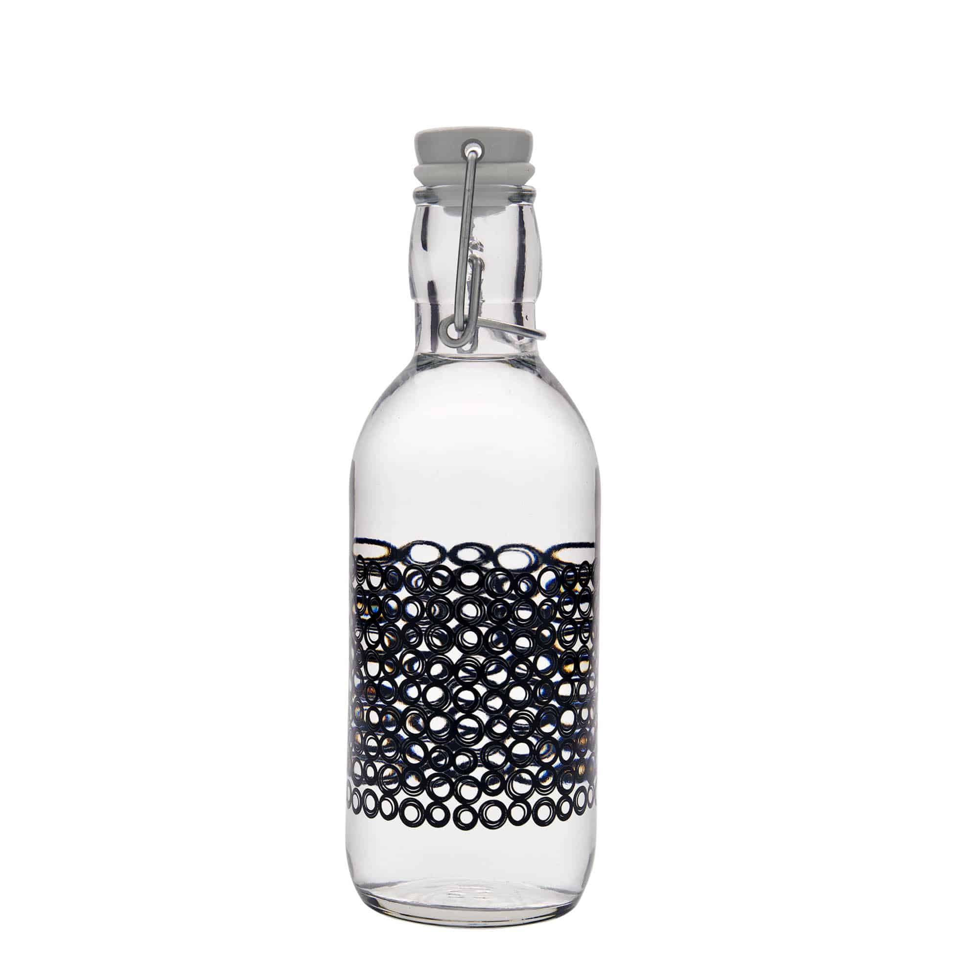 500 ml glass bottle ‘Emilia’, design: Circola nero, opening: swing top closure