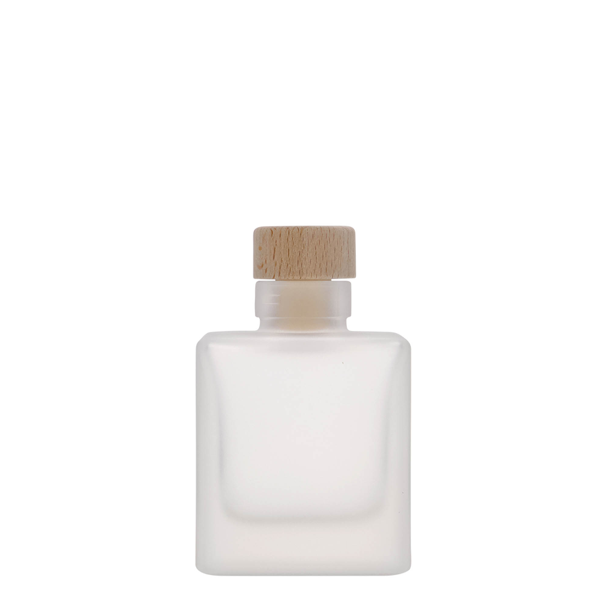 100 ml glass bottle 'Cube', square, frosted, opening: cork