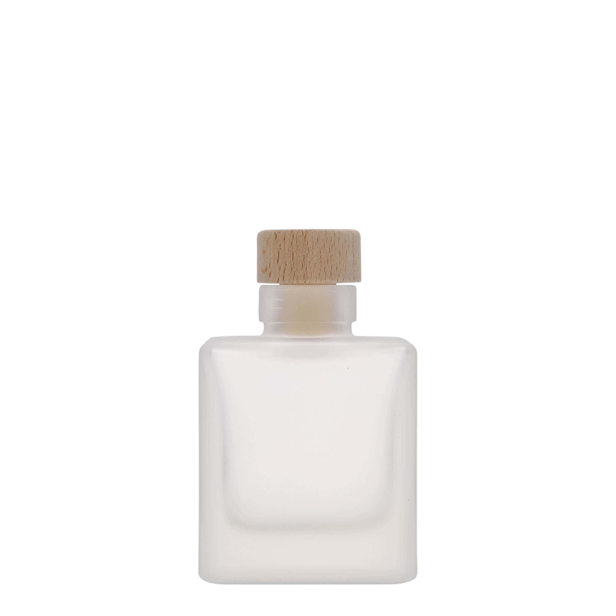100 ml glass bottle 'Cube', square, frosted, opening: cork