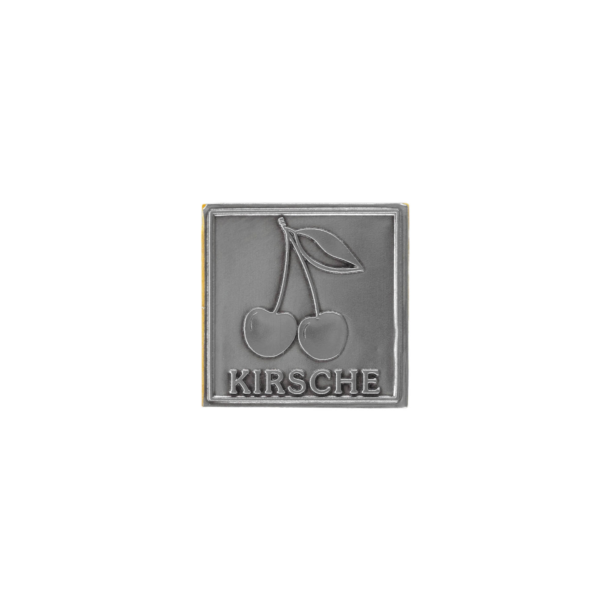 Tin label 'Cherry', square, metal, silver