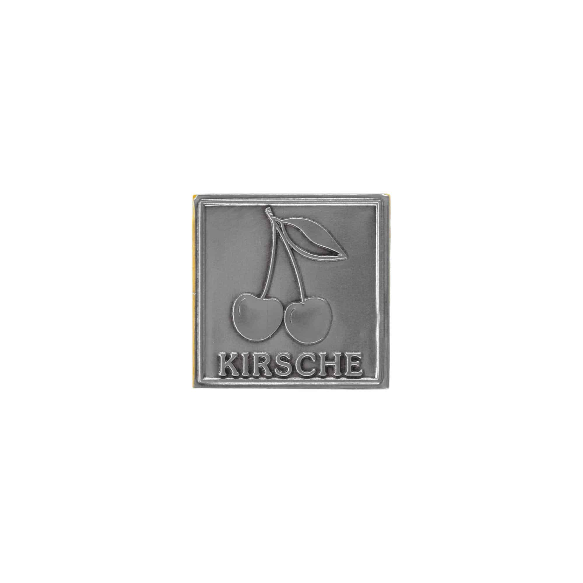 Tin label ‘Cherry’, square, metal, silver