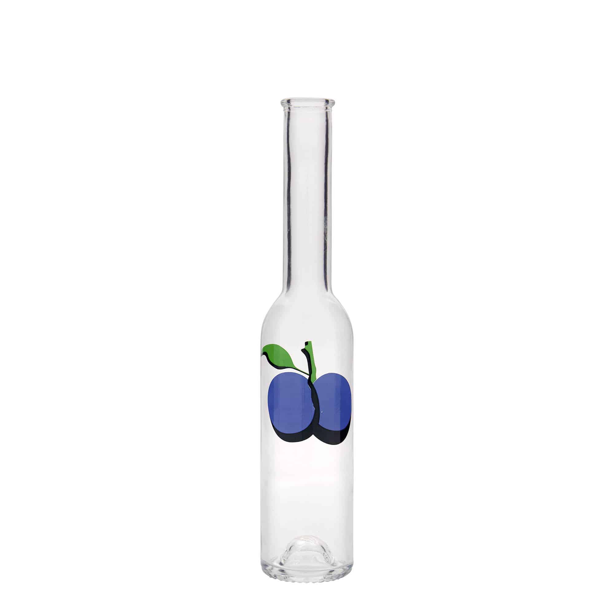 200 ml glass bottle ‘Opera’, design: plum, opening: cork