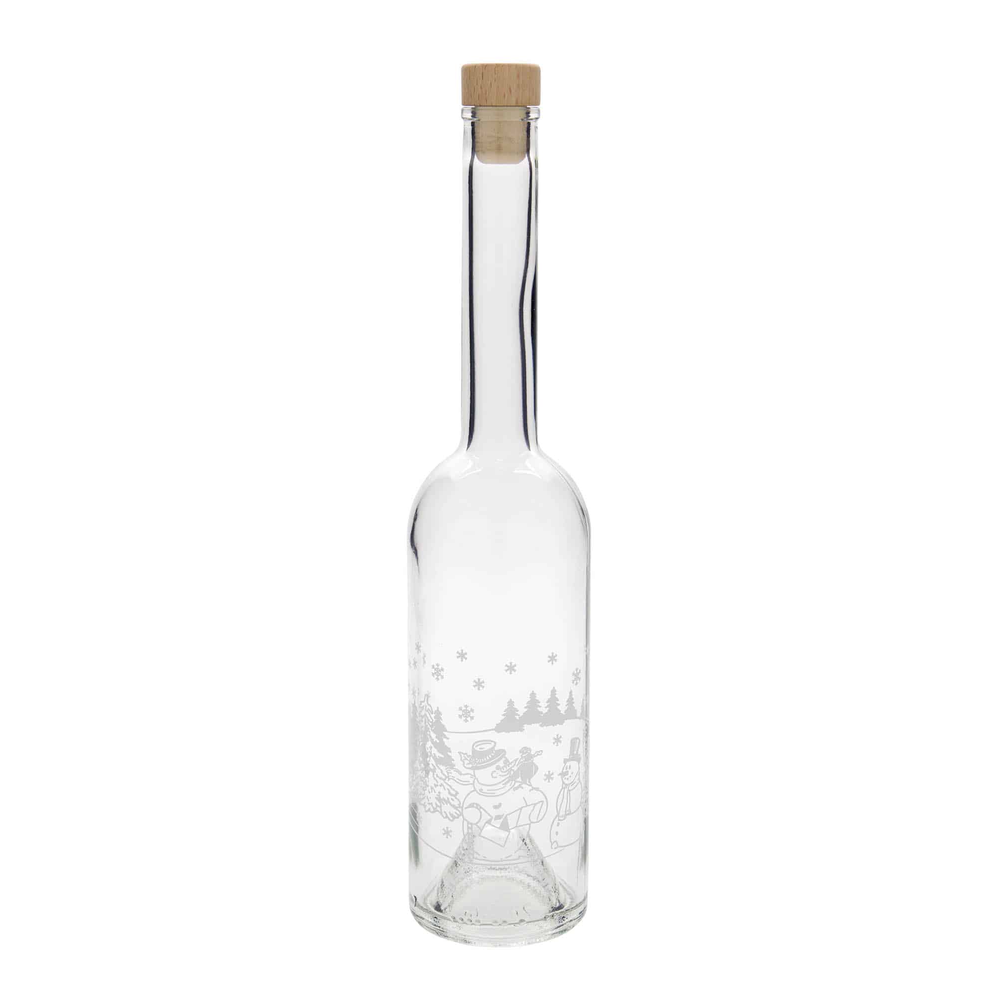 500 ml glass bottle 'Opera', print: snowman bottle, closure: cork