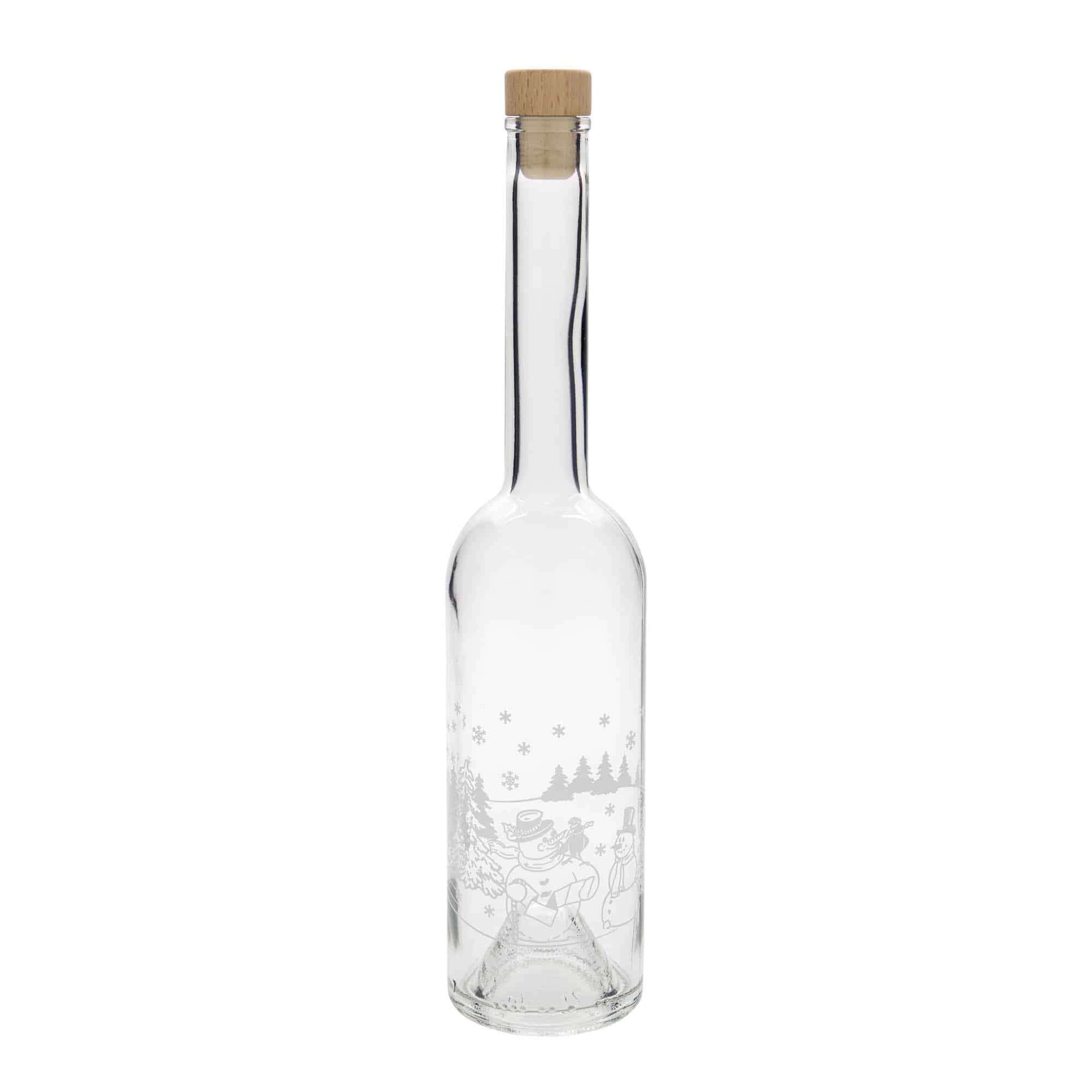 500 ml glass bottle 'Opera', motif: snowman bottle, opening: cork