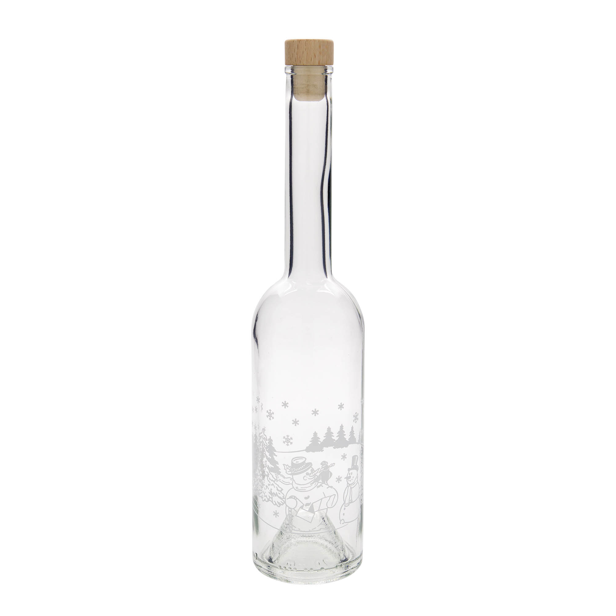 500 ml glass bottle 'Opera', motif: snowman bottle, opening: cork