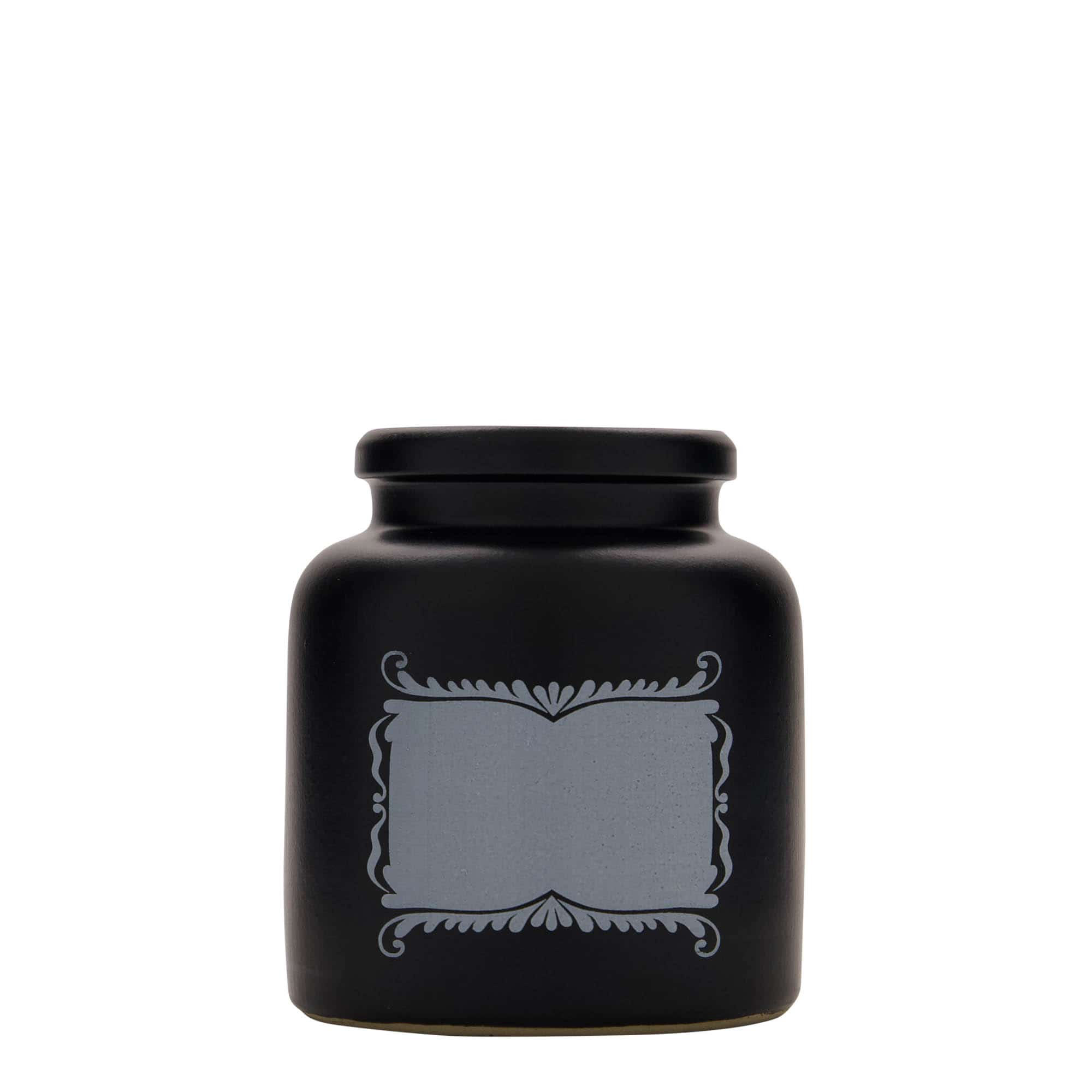 270 ml stoneware jar, print: blank label, ceramic, black, closure: slip lid