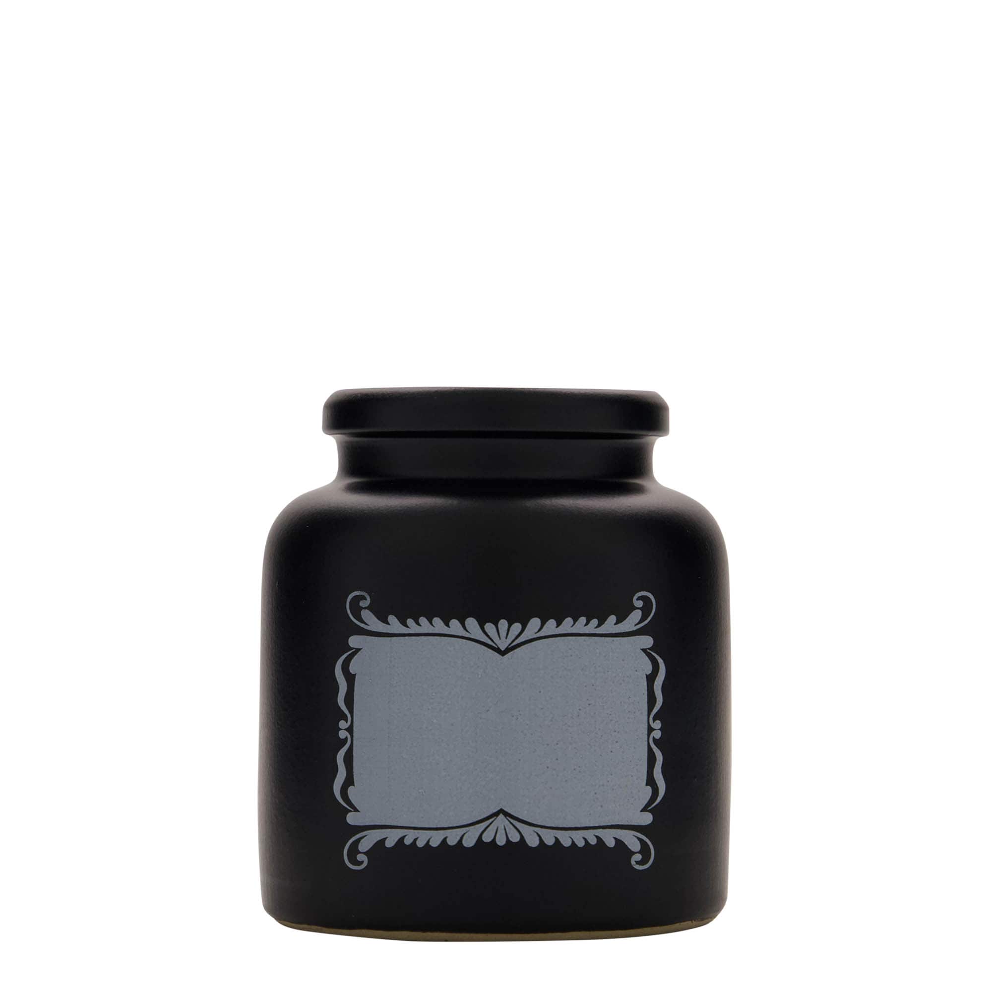 270 ml stoneware pot, design: label panel, ceramic, black, opening: slip lid
