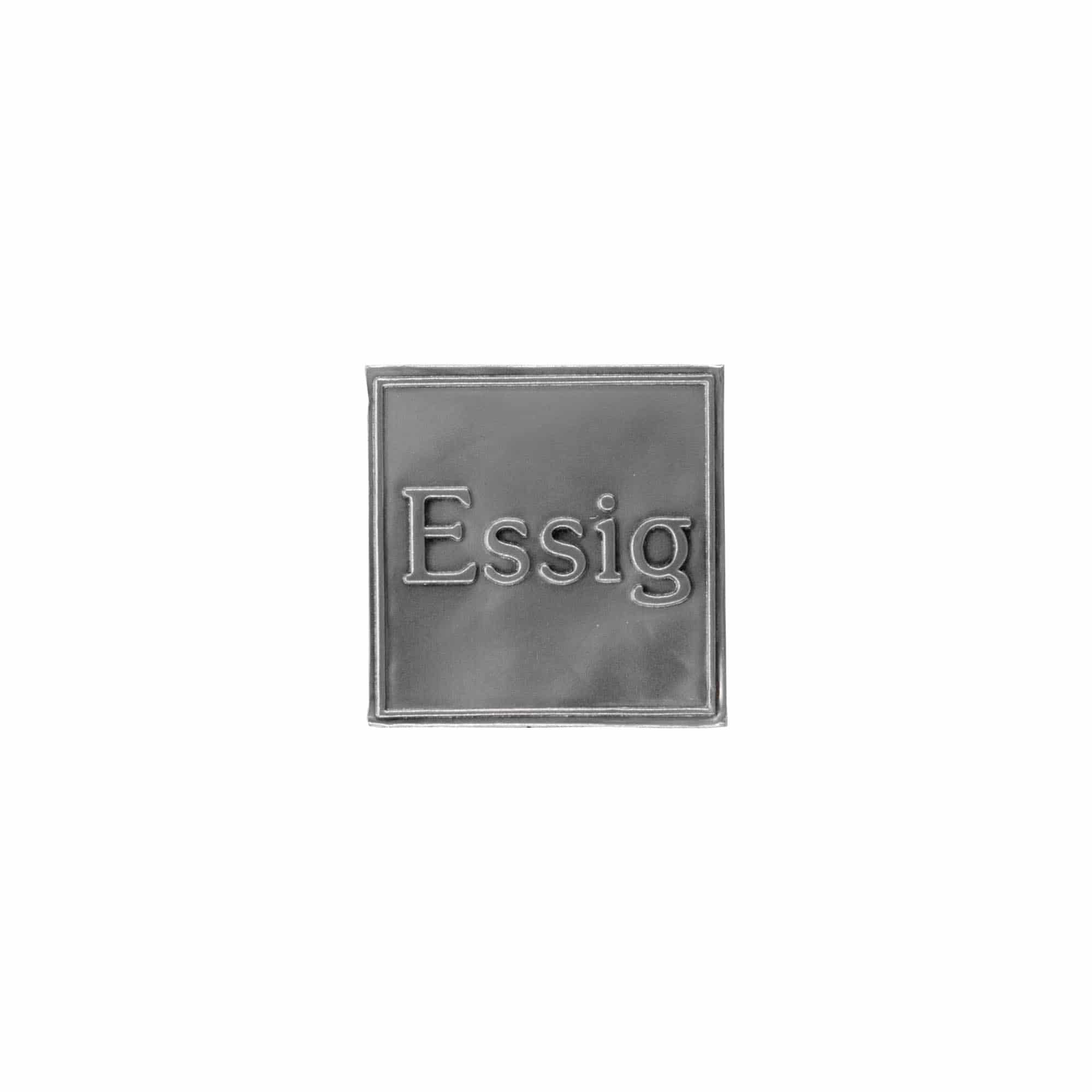 Tin label 'Vinegar', square, metal, silver