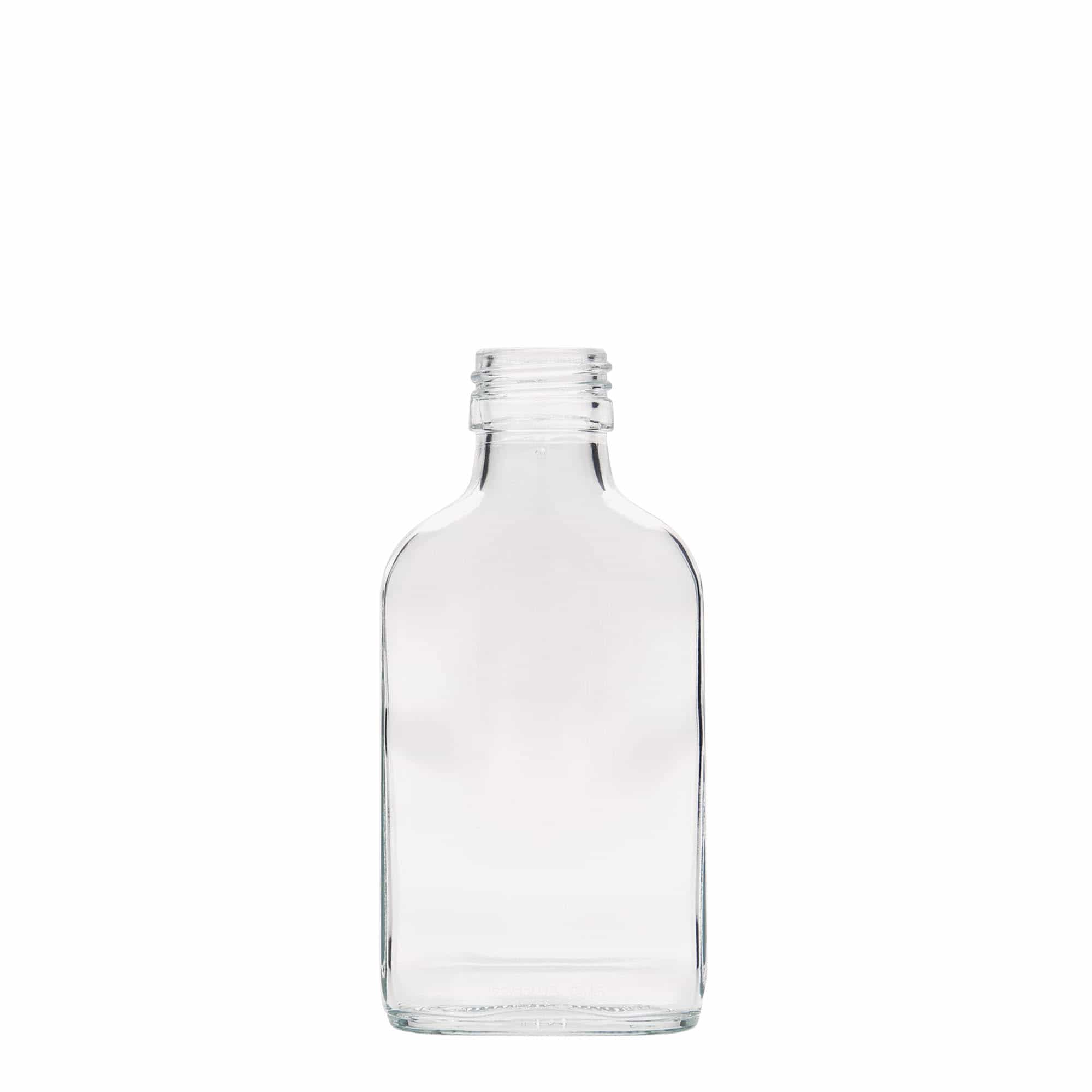 100 ml pocket flask bottle, rectangular, glass, closure: PP 28