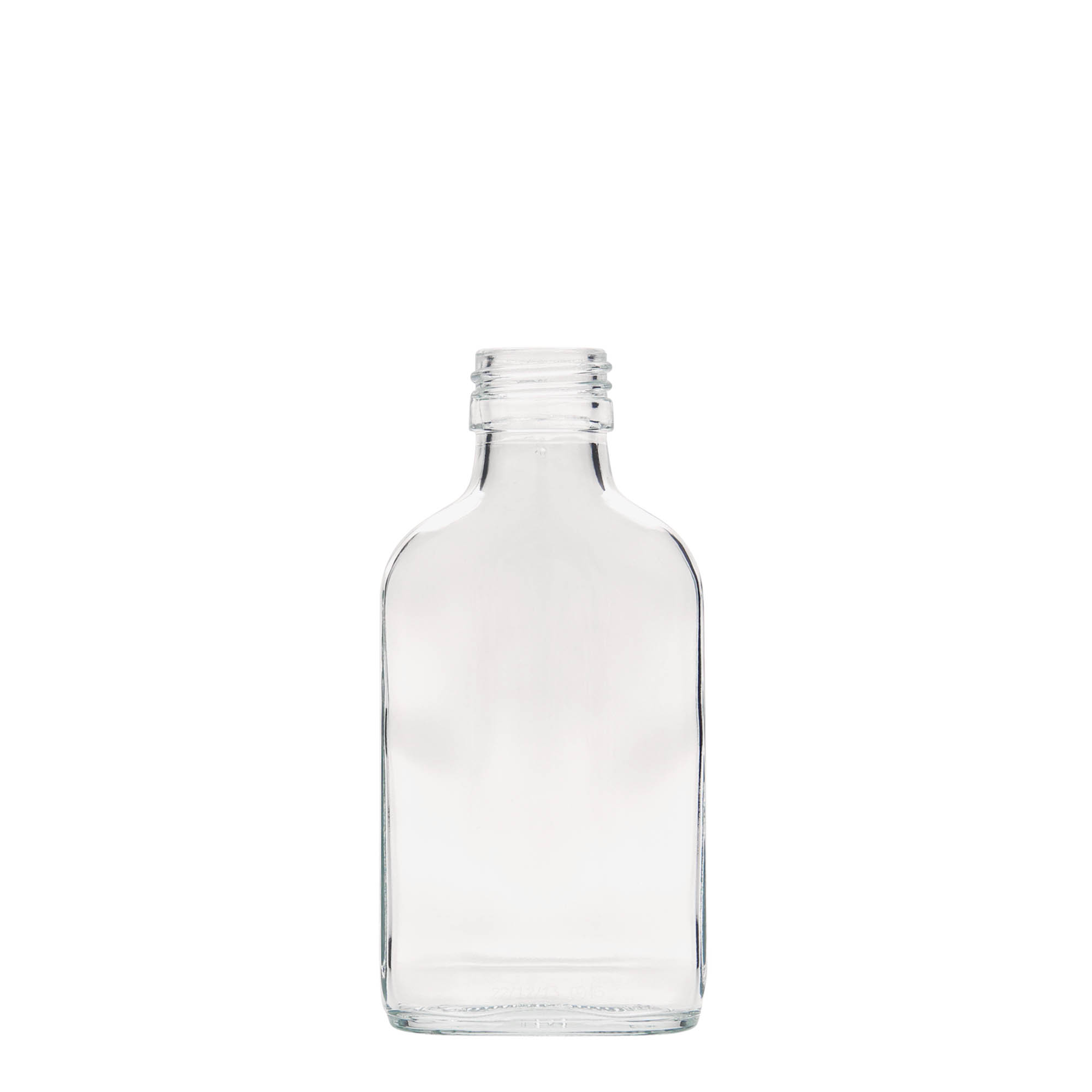 100 ml pocket bottle, rectangular, glass, opening: PP 28