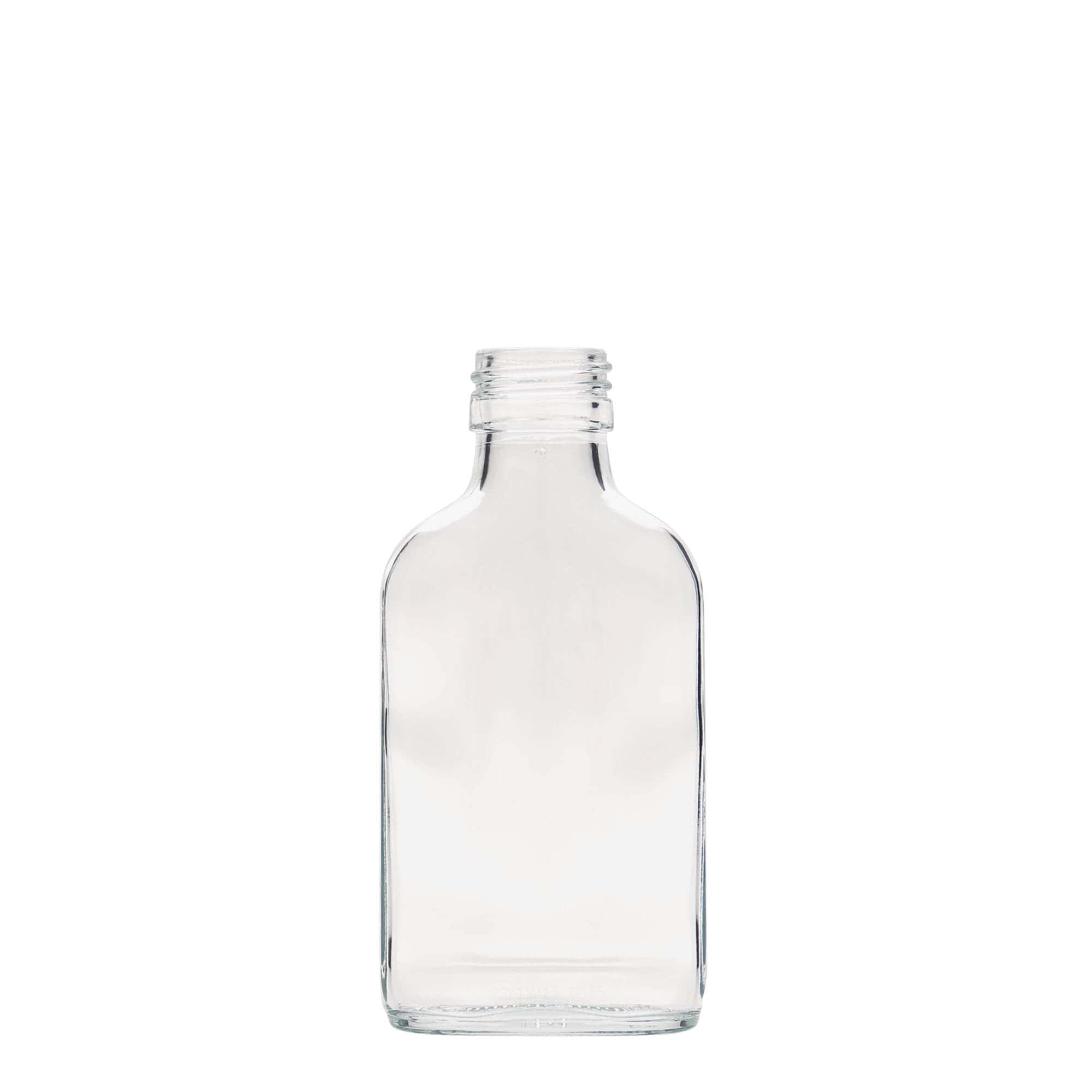 100 ml pocket bottle, rectangular, glass, opening: PP 28