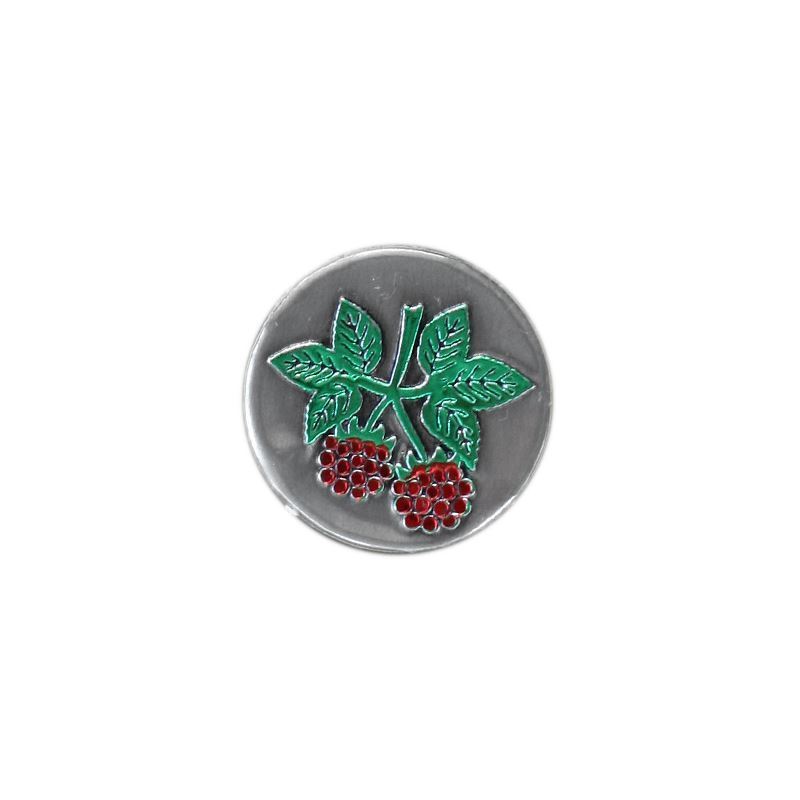 Pewter tag 'Raspberry', round, metal, silver