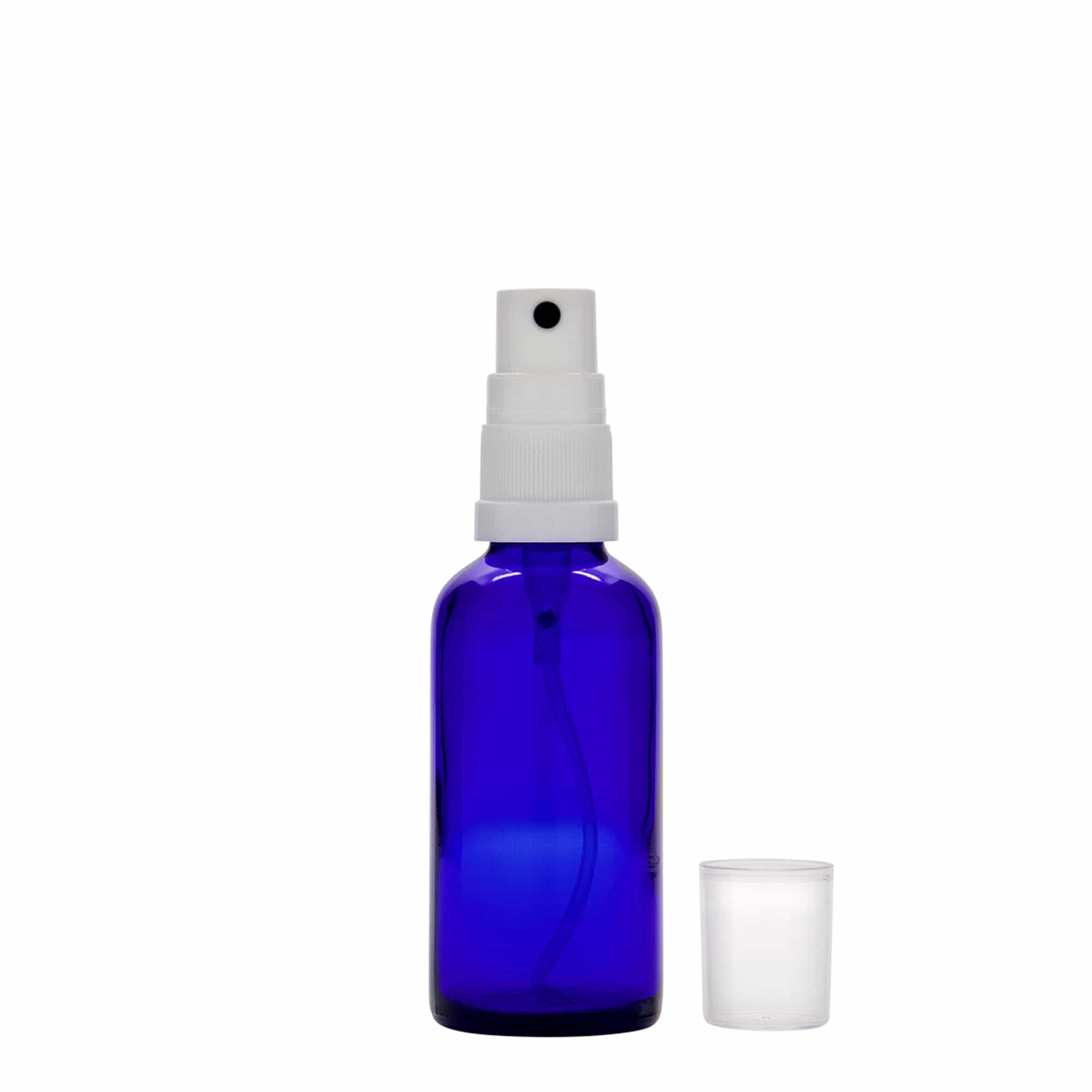 50 ml spray bottle medicine, glass, royal blue, opening: DIN 18