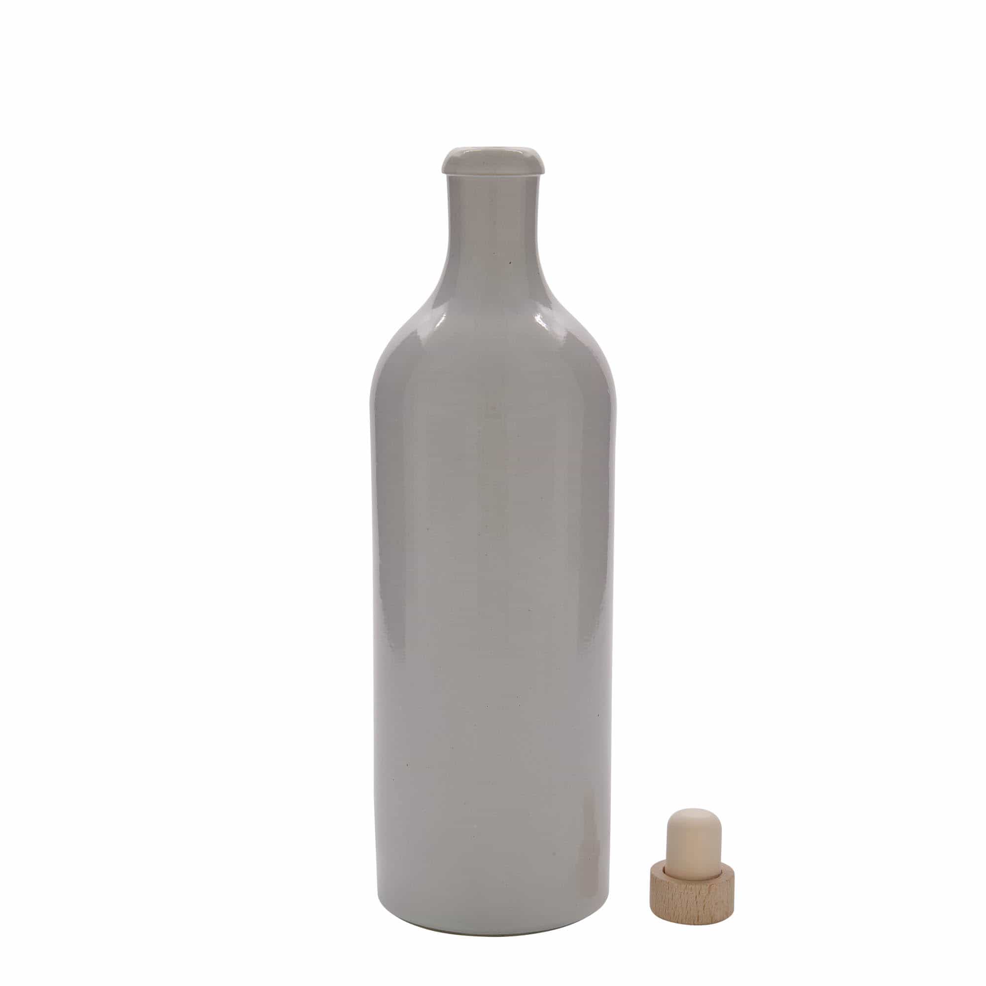 750 ml earthen jug, stoneware, white, closure: cork