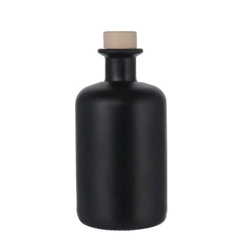350 ml glass apothecary bottle, black, closure: cork