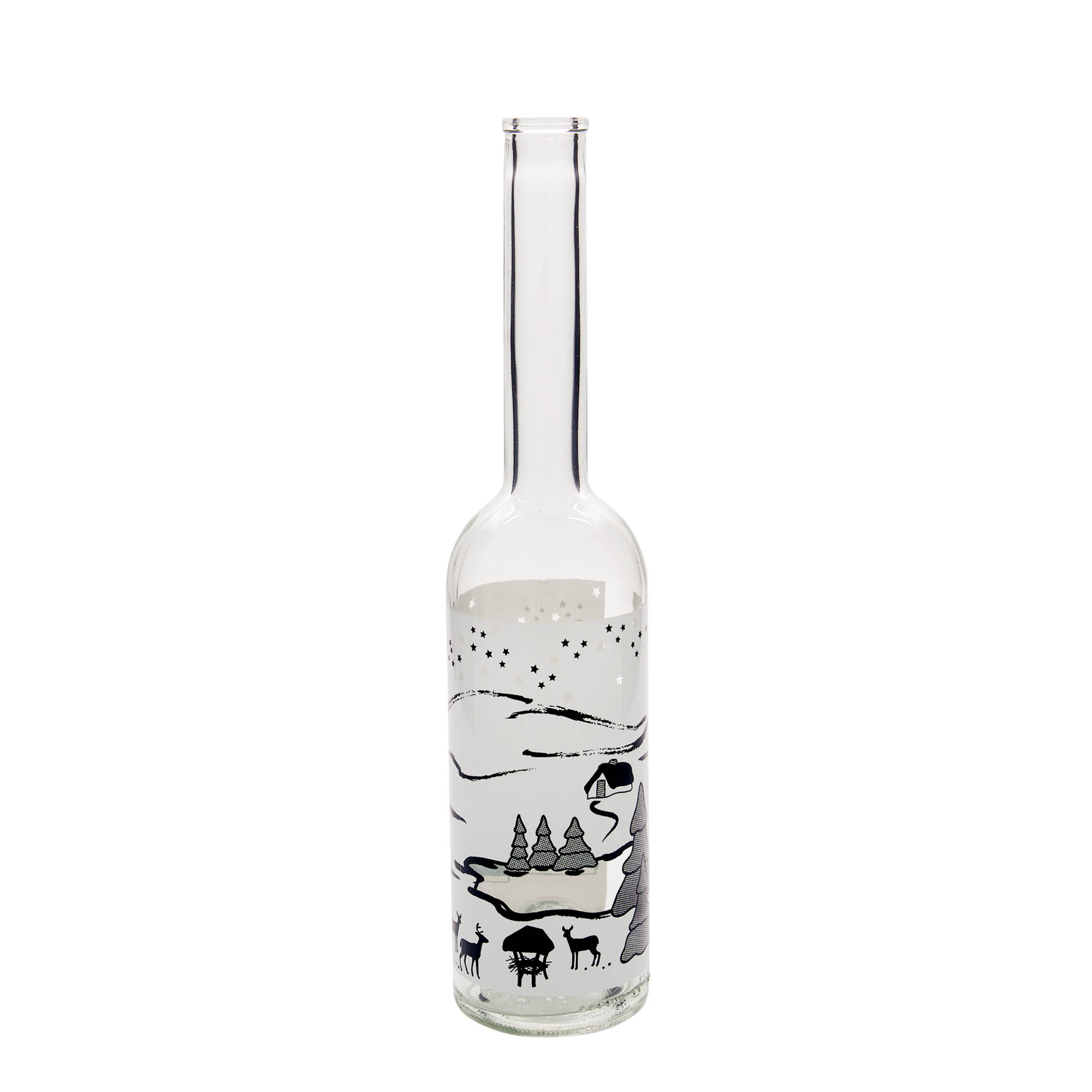 500 ml glass bottle 'Opera', design: Winter Dream Bianco, opening: cork