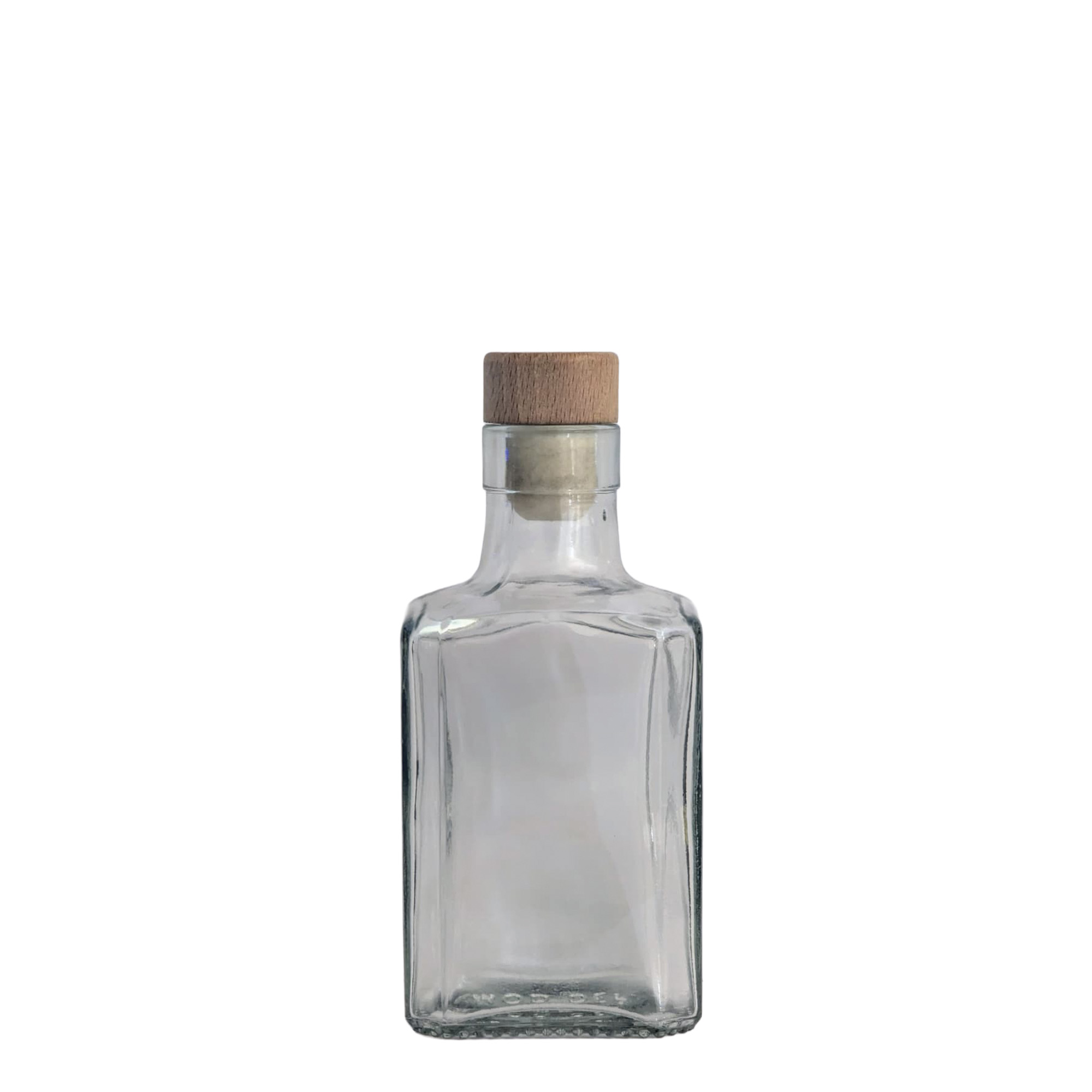 250 ml glass bottle 'Decanter Quadro Oberband', square, opening: cork