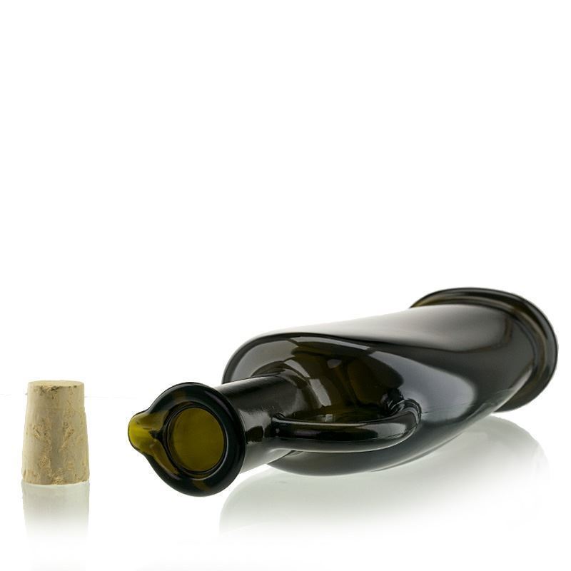 500 ml glass bottle ‘Eleganta’, oval, antique green, opening: cork