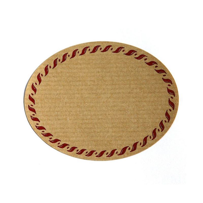 Natural label 'Knitted Edge', oval, paper, red/brown