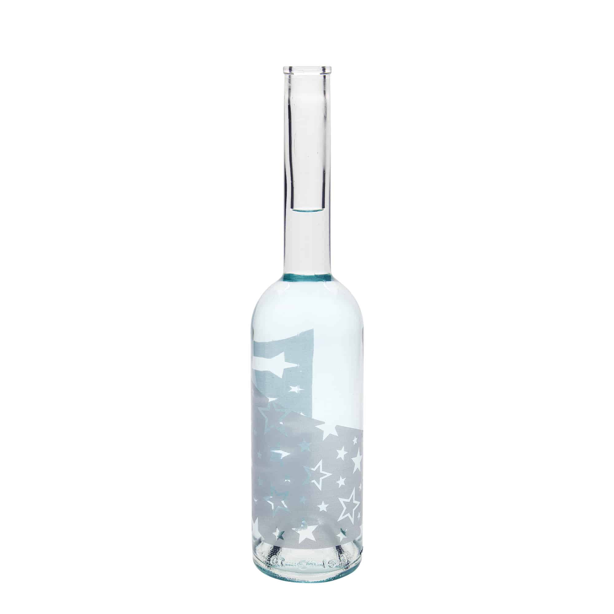 500 ml glass bottle ‘Opera’, design: silver stars, opening: cork