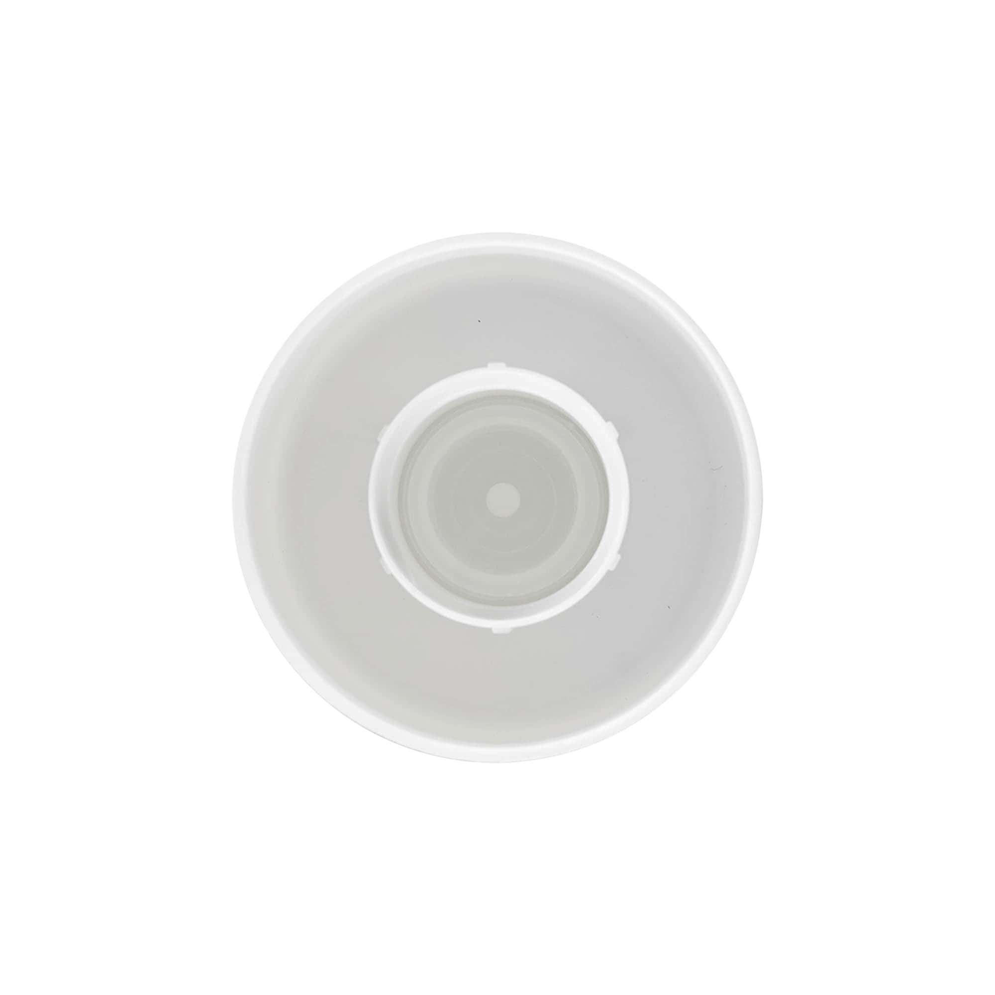 Screw cap for round bottle with syringe insert, PE plastic, white, for opening: GL 22