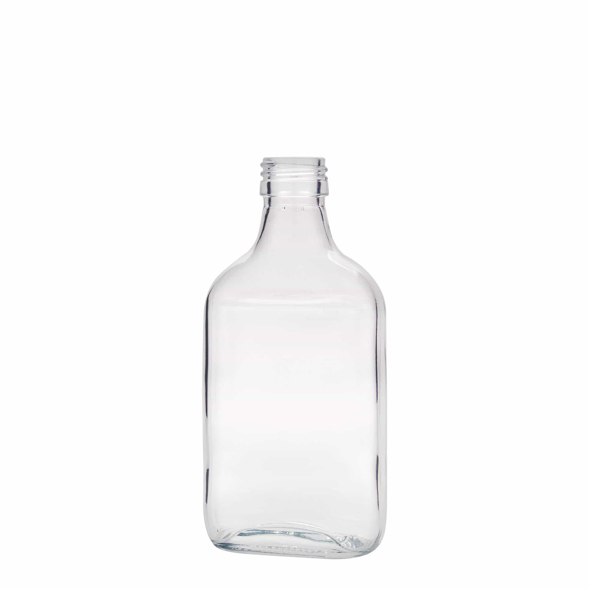 200 ml pocket flask bottle, rectangular, glass, closure: PP 28