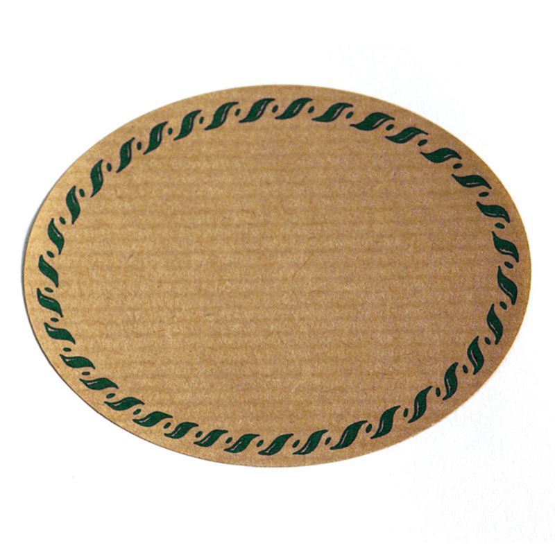 Large natural label 'Knitted Edge', oval, paper, green/brown