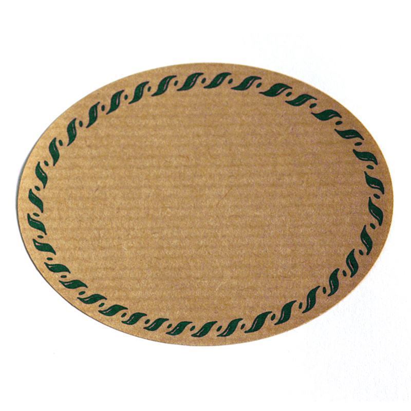 Large natural label 'cord edge', oval, paper, green-brown Large natural label 'cord edge', oval, paper, green-brown